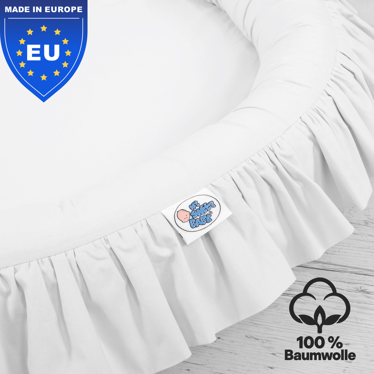 runde Nestmatte mit Rüschen – 100% Baumwolle
