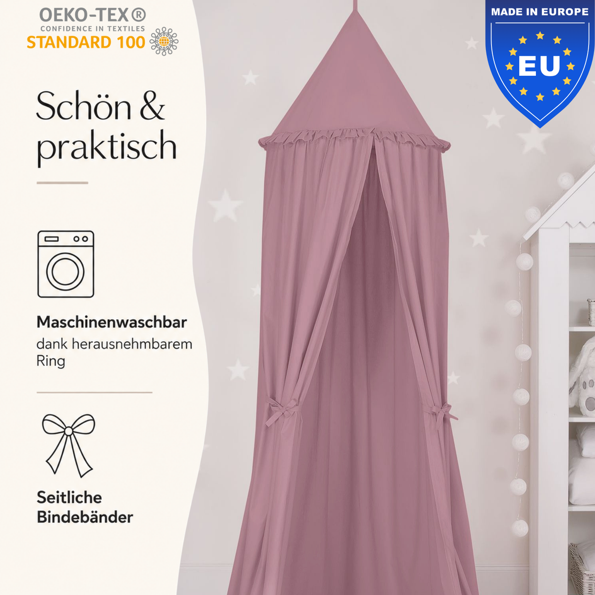 Kinderzimmer Baldachin 260cm – 100% Baumwolle