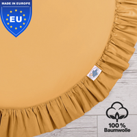 Runde Spielmatte mit Rüschen & 2 Sternenkissen – 100 % Baumwolle