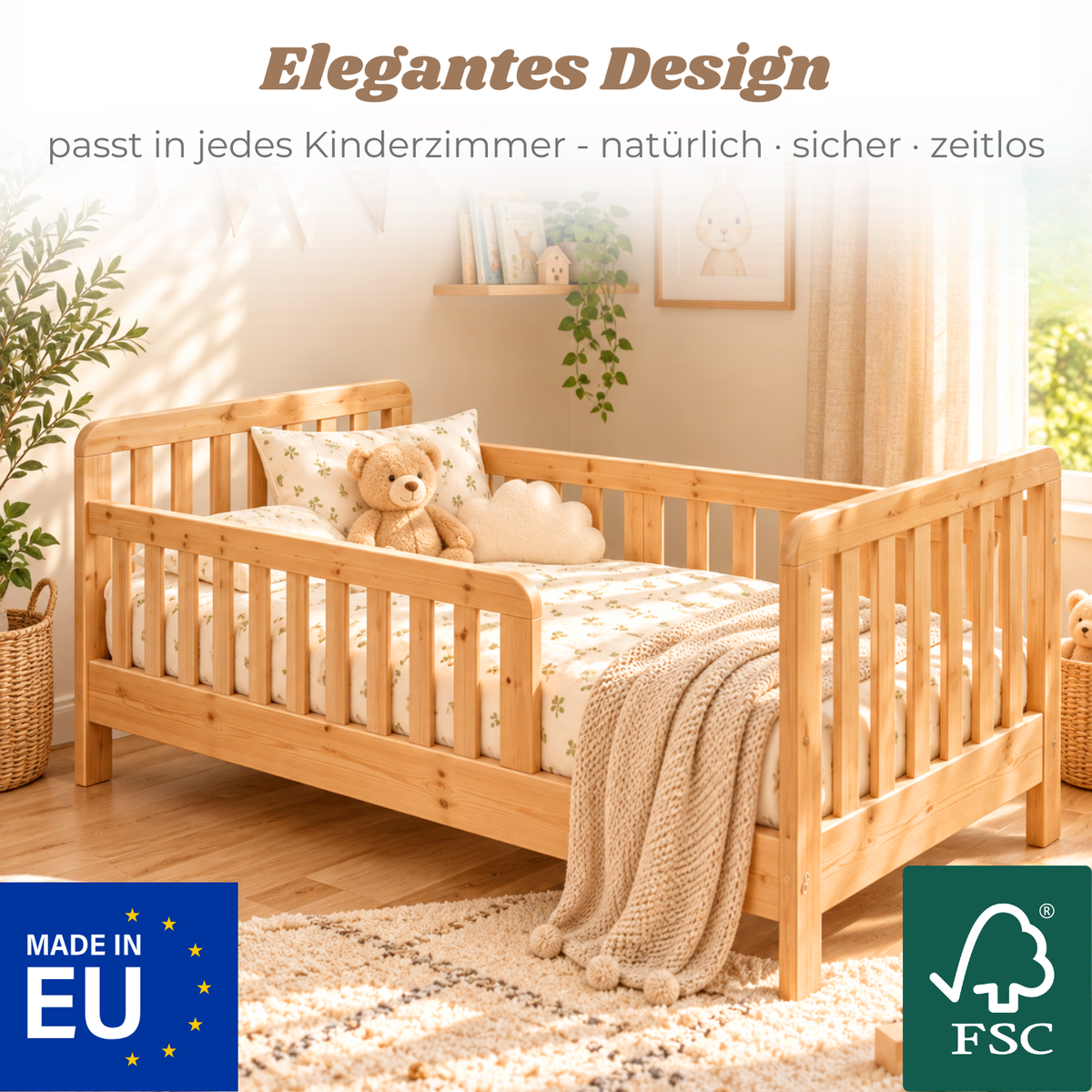 YappyTerra JUNIOR - Kinderbett 160×80 cm mit Rausfallschutz