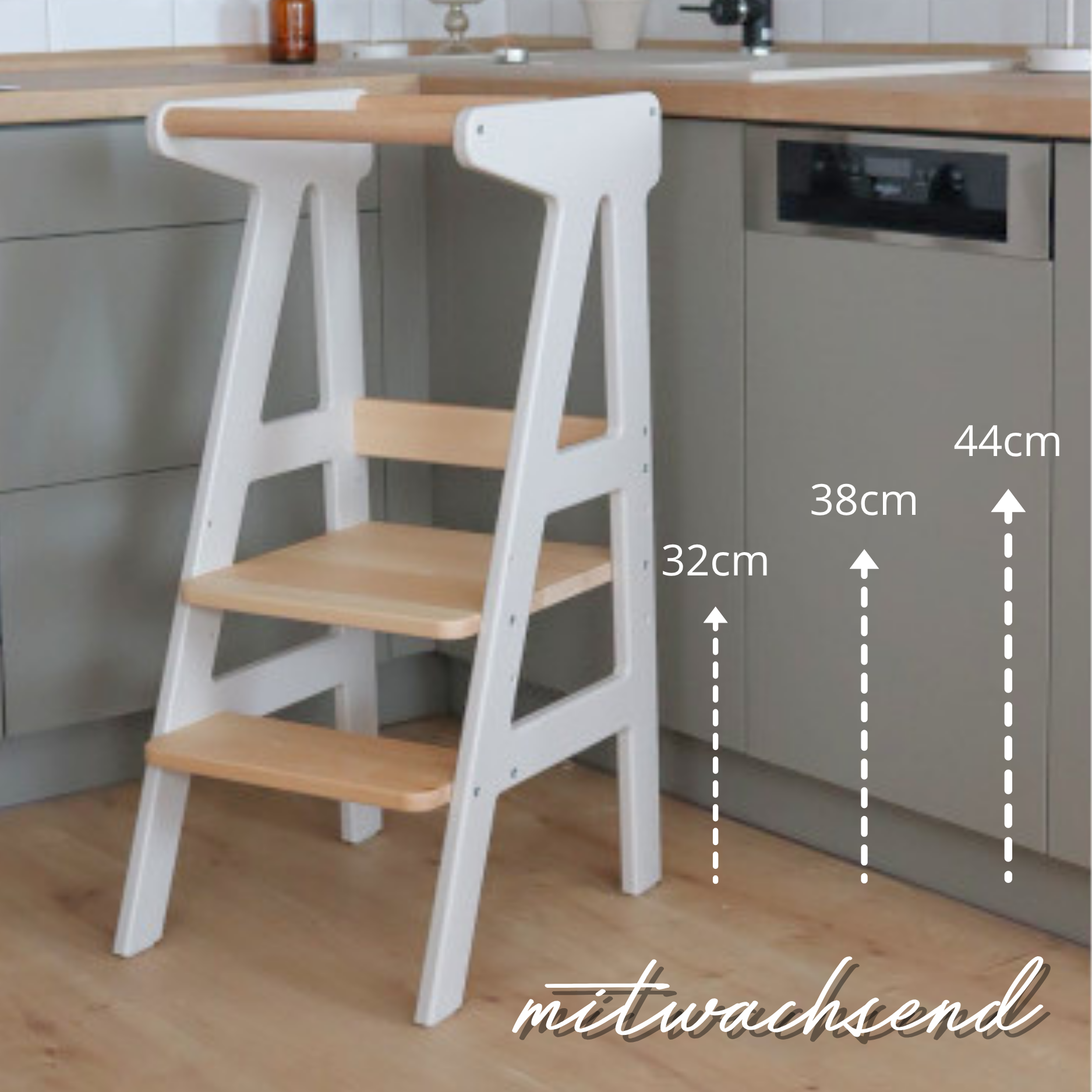 "Growing Tower" Kinder-Lernturm aus Buchen-Massivholz, mitwachsend