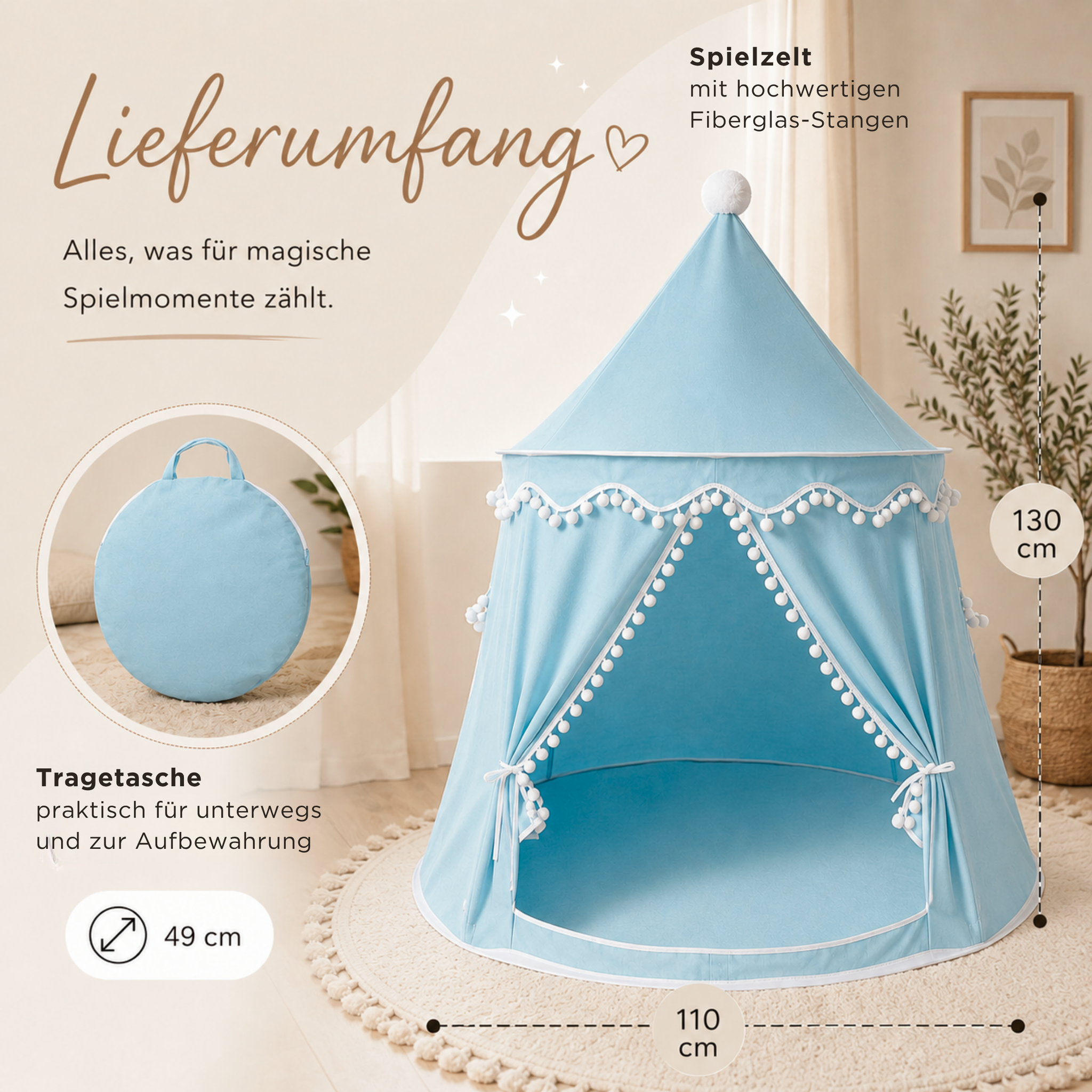 Play tent - breathable made of cotton &amp; hemp