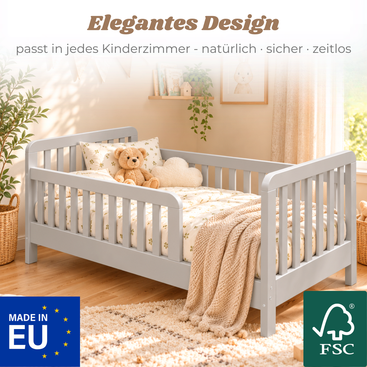 YappyTerra JUNIOR - Kinderbett 160×80 cm mit Rausfallschutz