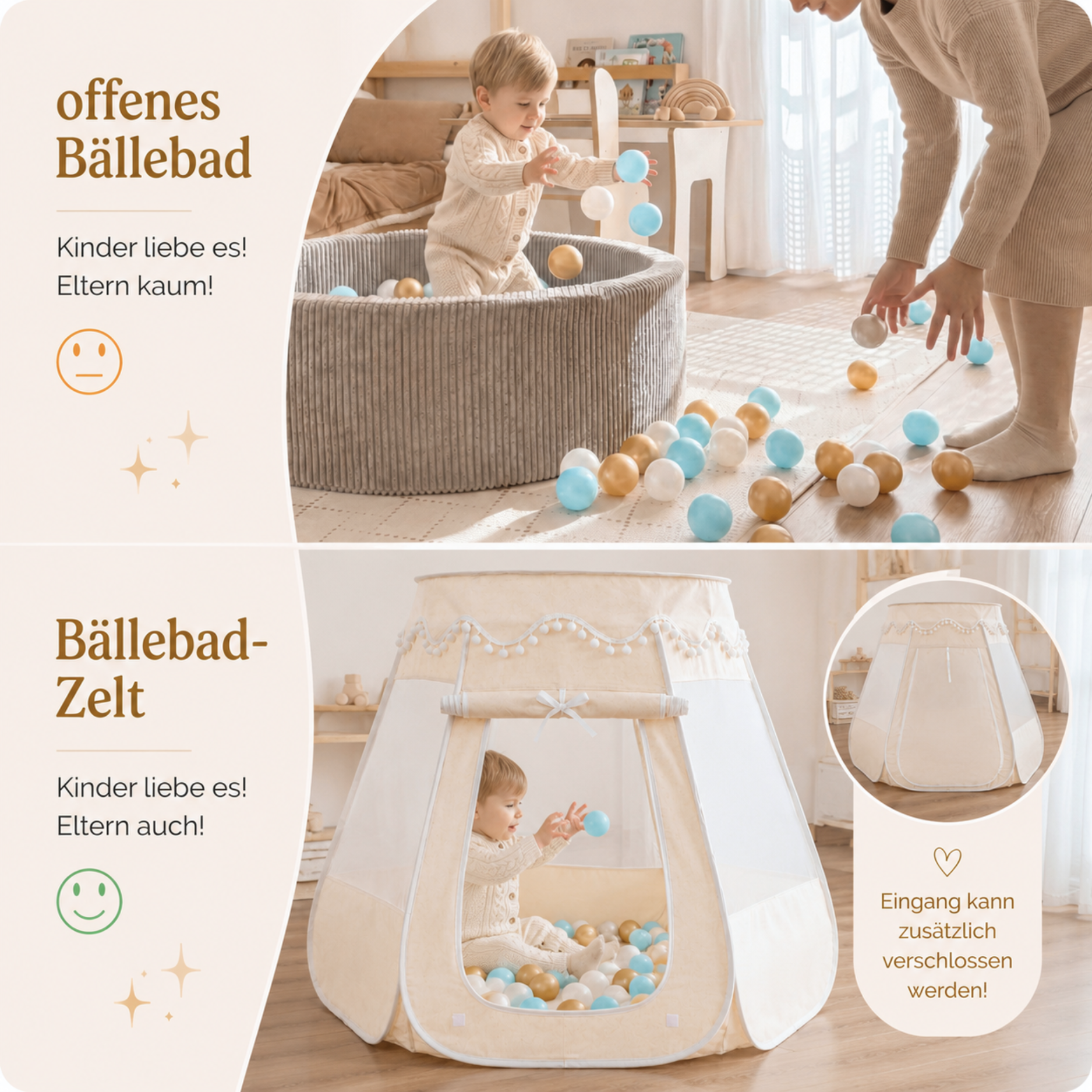 Pop-Up Bällebad-Spielzelt aus Baumwolle/Hanf – Lionherz