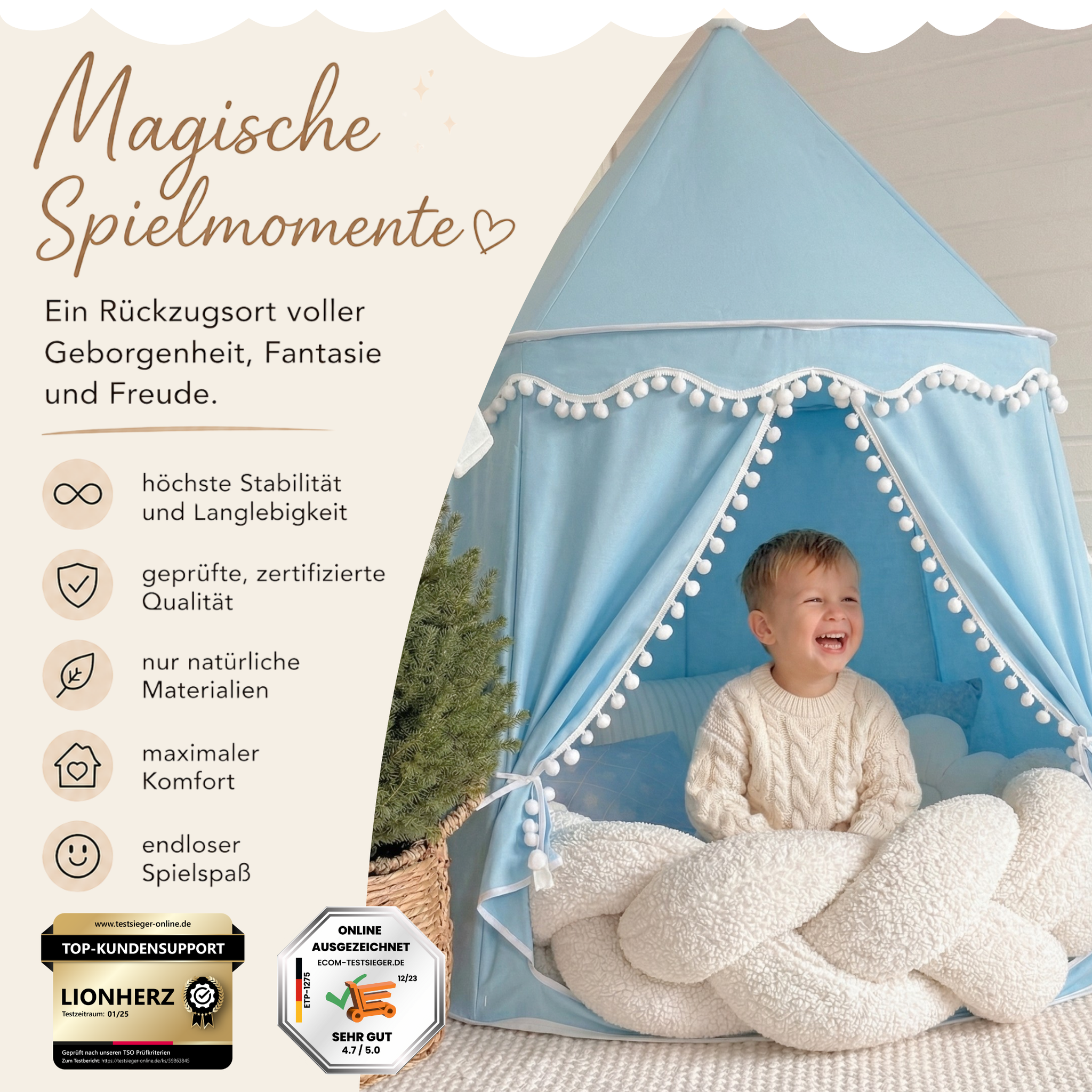 Play tent - breathable made of cotton &amp; hemp