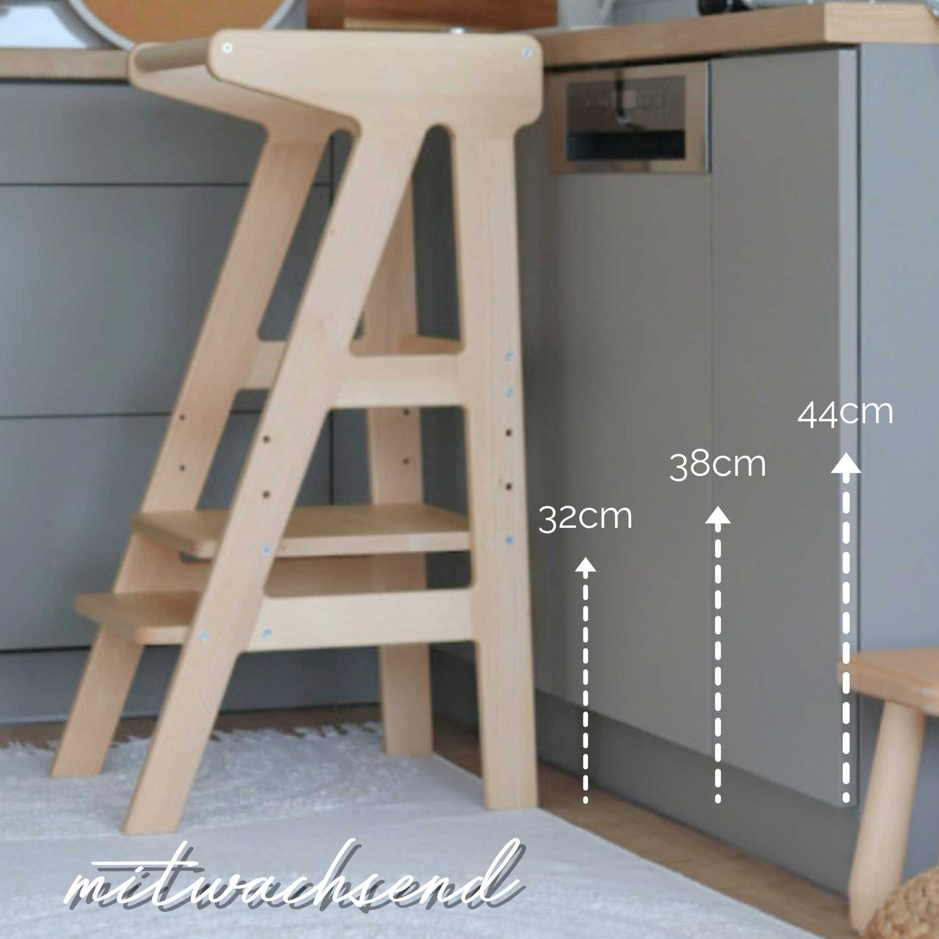 "Growing Tower" Kinder-Lernturm aus Buchen-Massivholz, mitwachsend