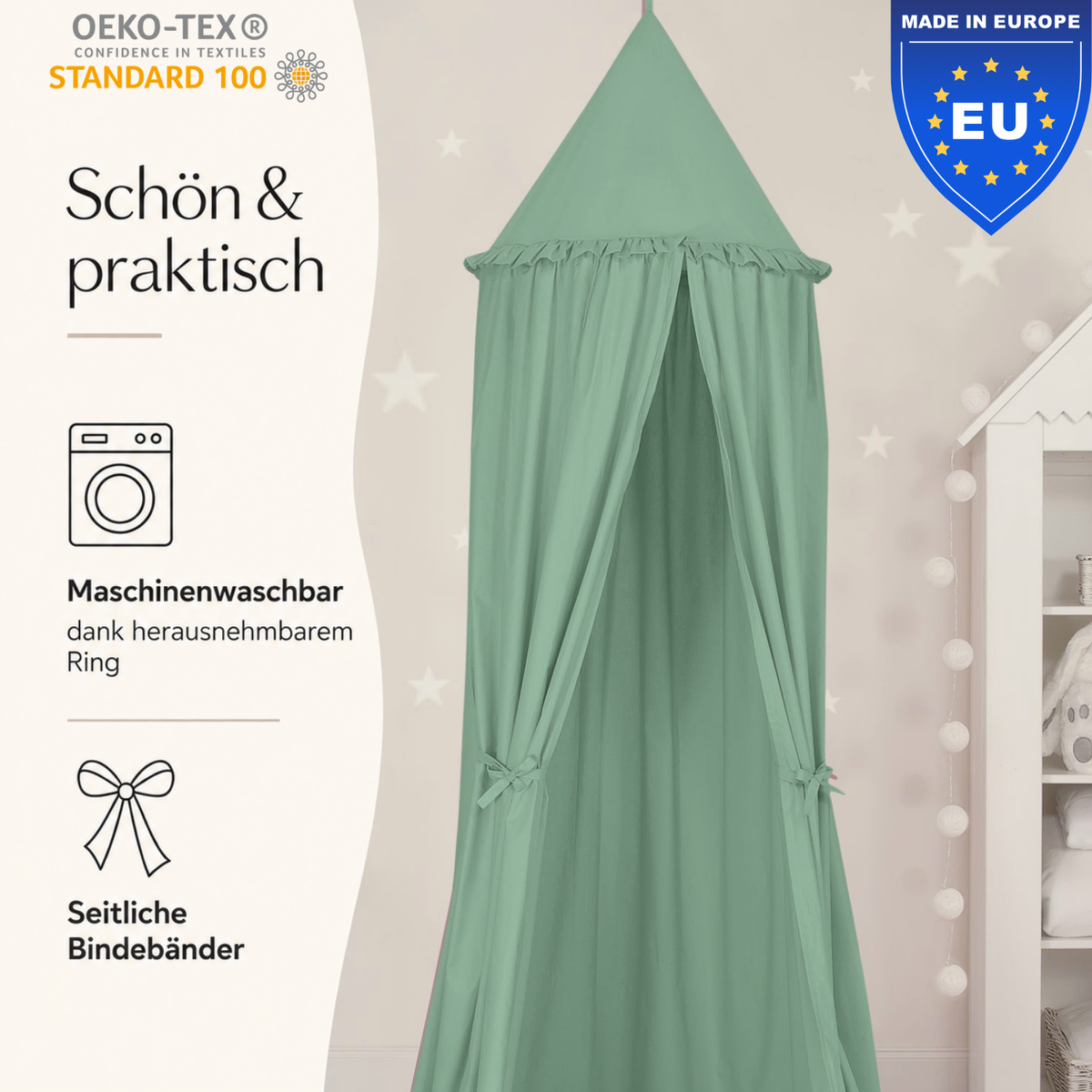 Kinderzimmer Baldachin 260cm – 100% Baumwolle