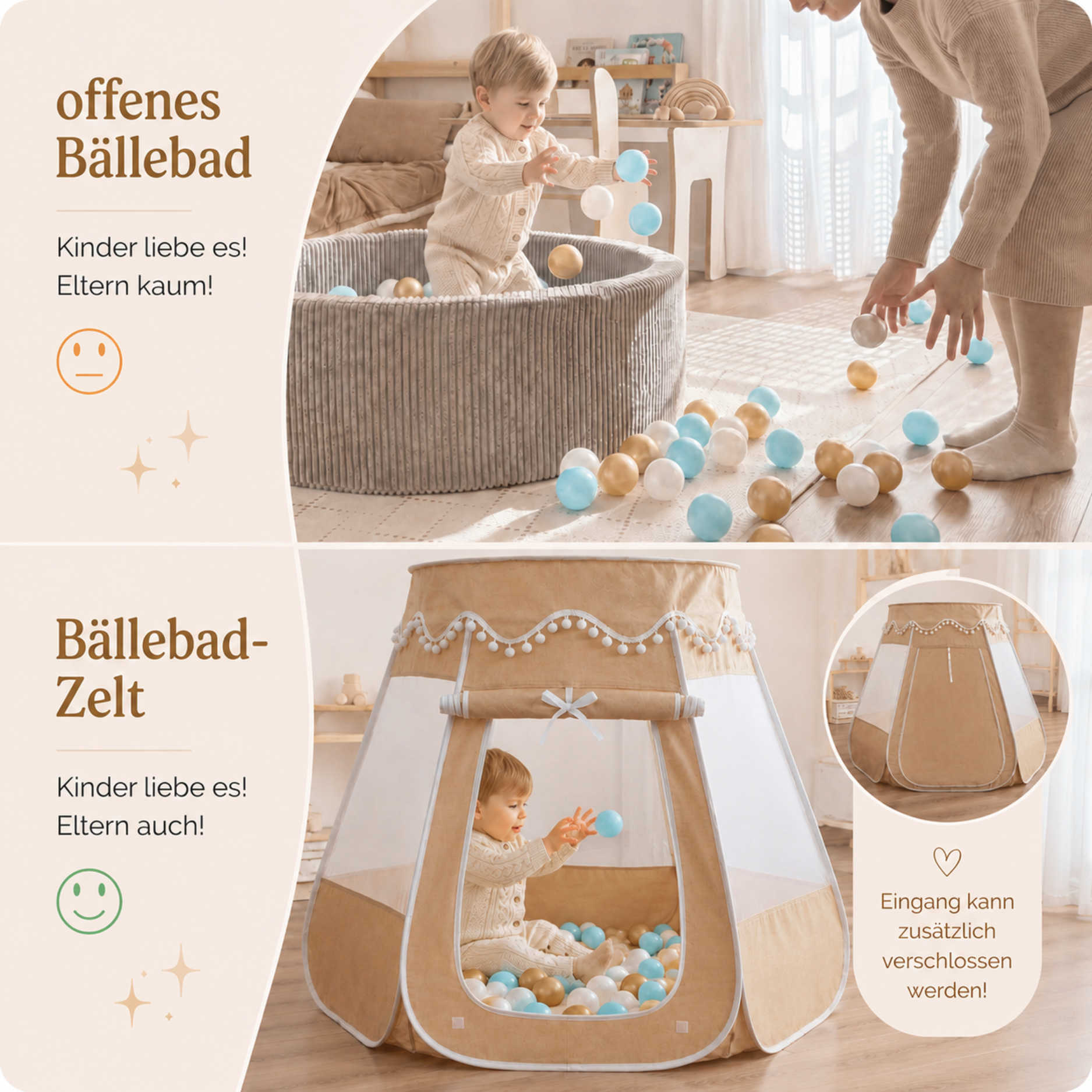 Pop-Up Bällebad-Spielzelt aus Baumwolle/Hanf