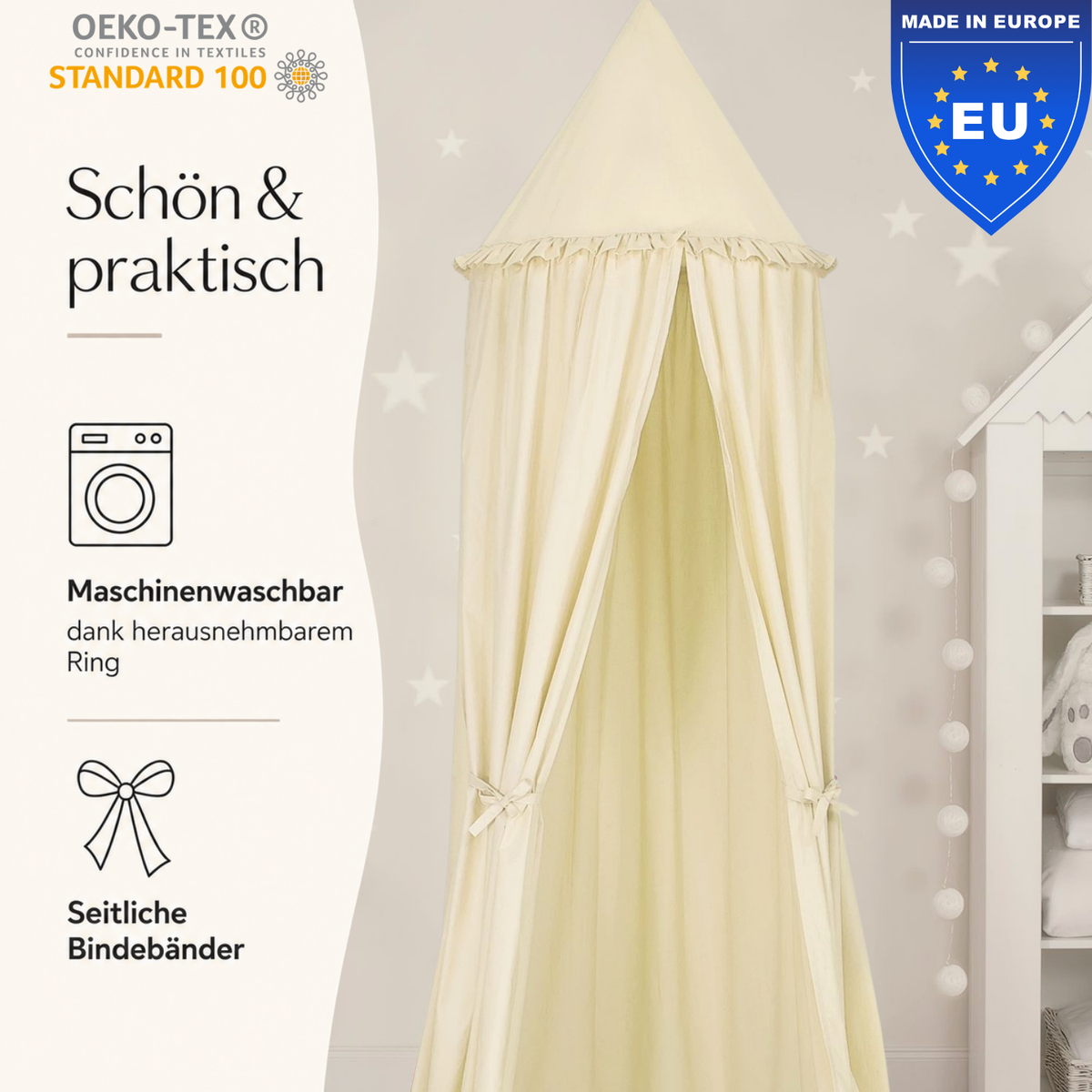 Kinderzimmer Baldachin 260cm – 100% Baumwolle