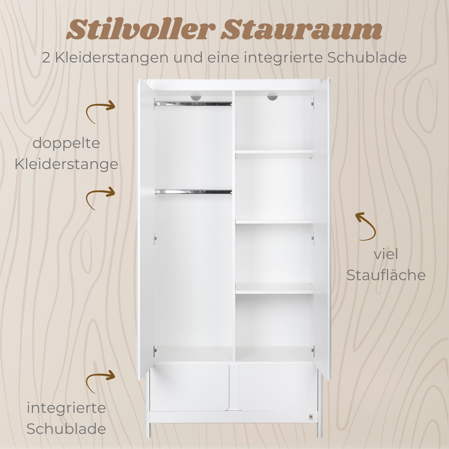 Yappy Classic Kleiderschrank – 2türig mit Schublade