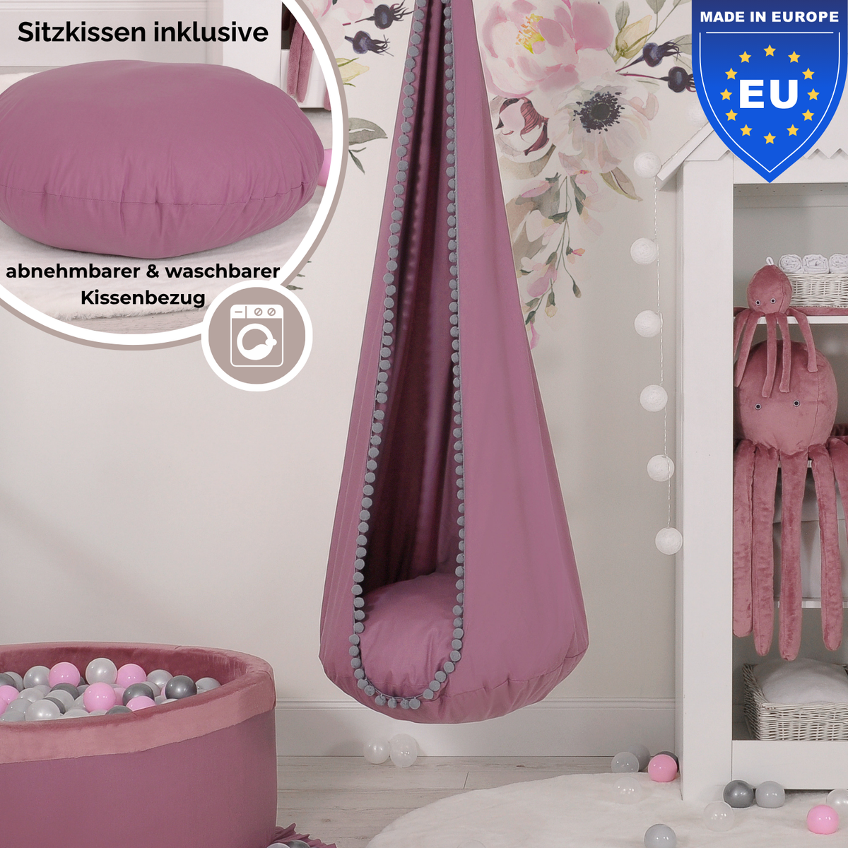Cocoon Swing – Hängeschaukel aus Baumwolle mit Sitzkissen