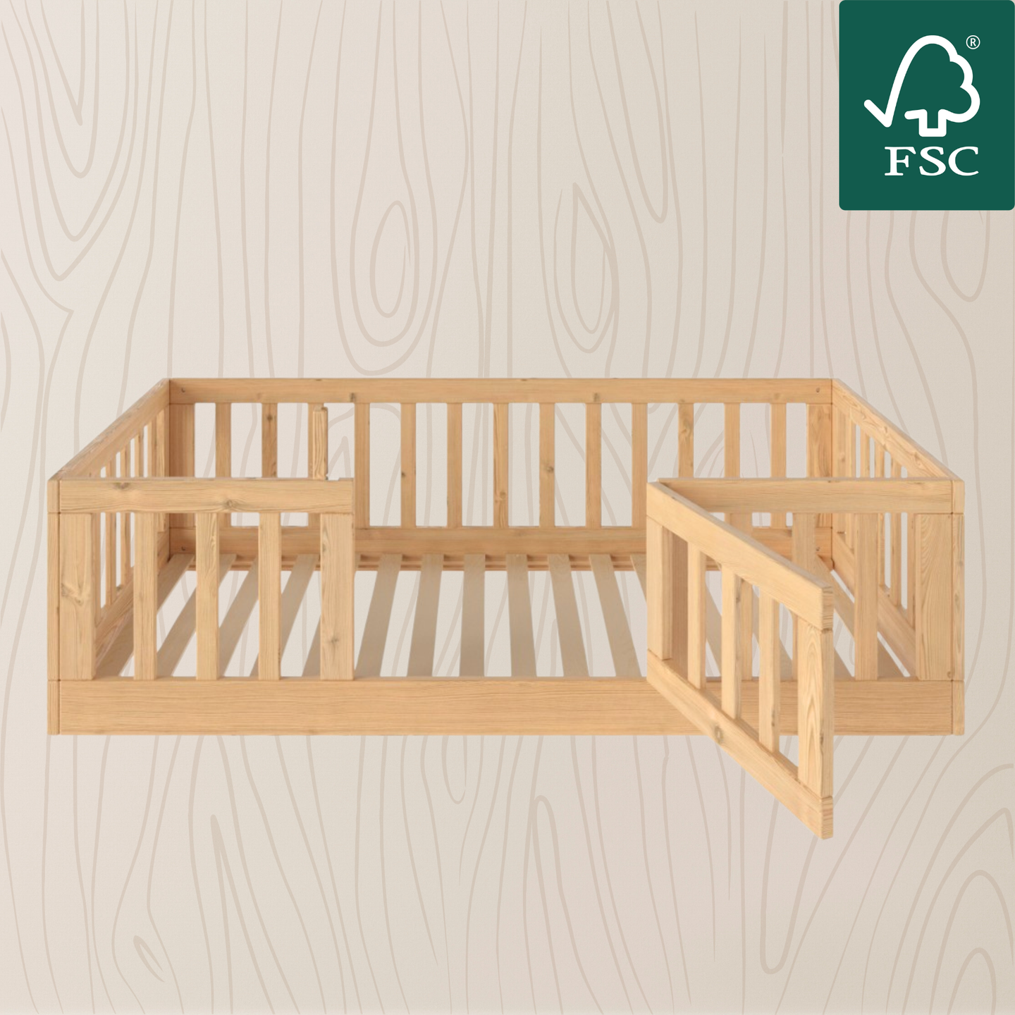 YappyCasa JUNIOR - Bodenbett 160x80cm mit Tür & Sicherheitsleiste