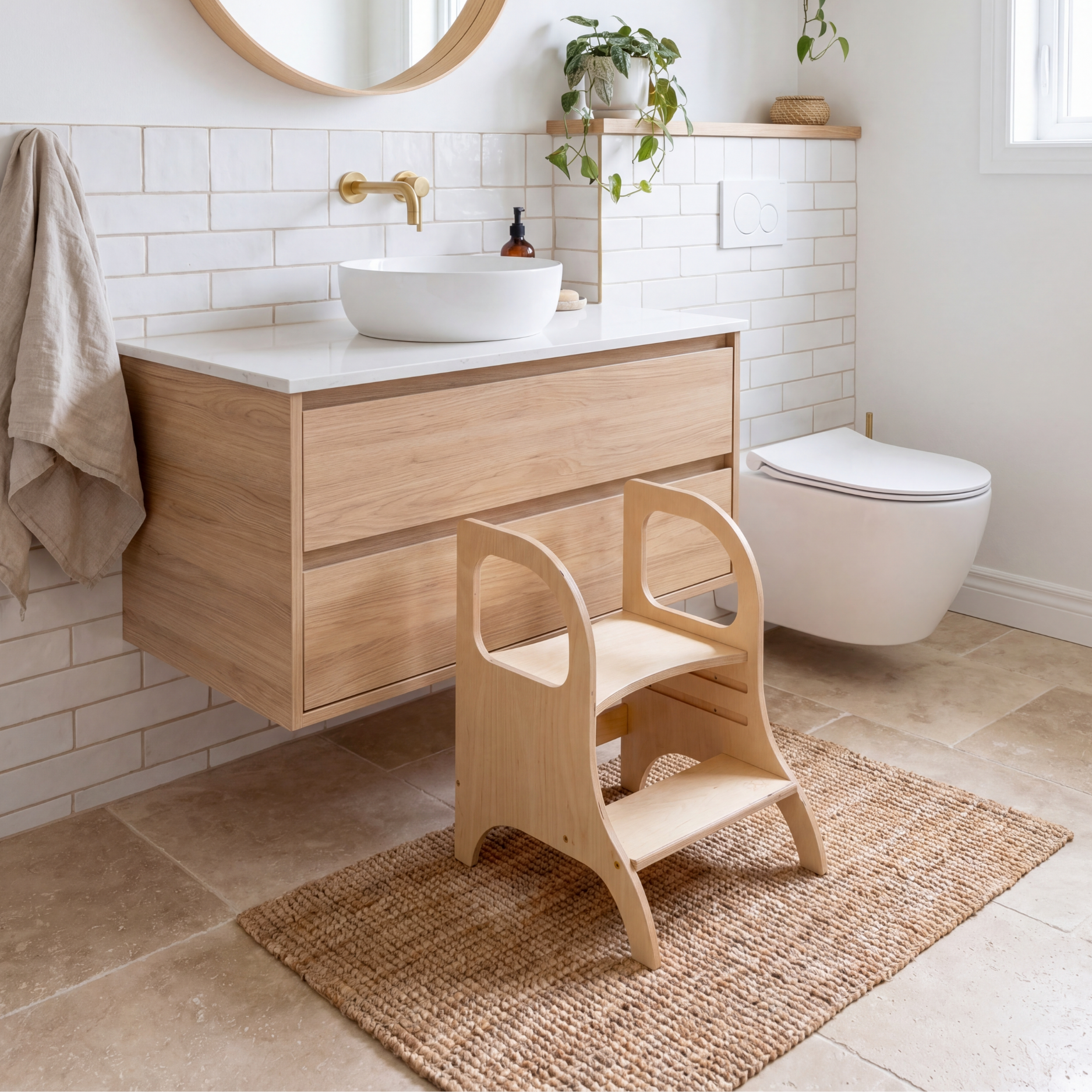 MIIMO® – Höhenverstellbarer Montessori Tritthocker aus Holz