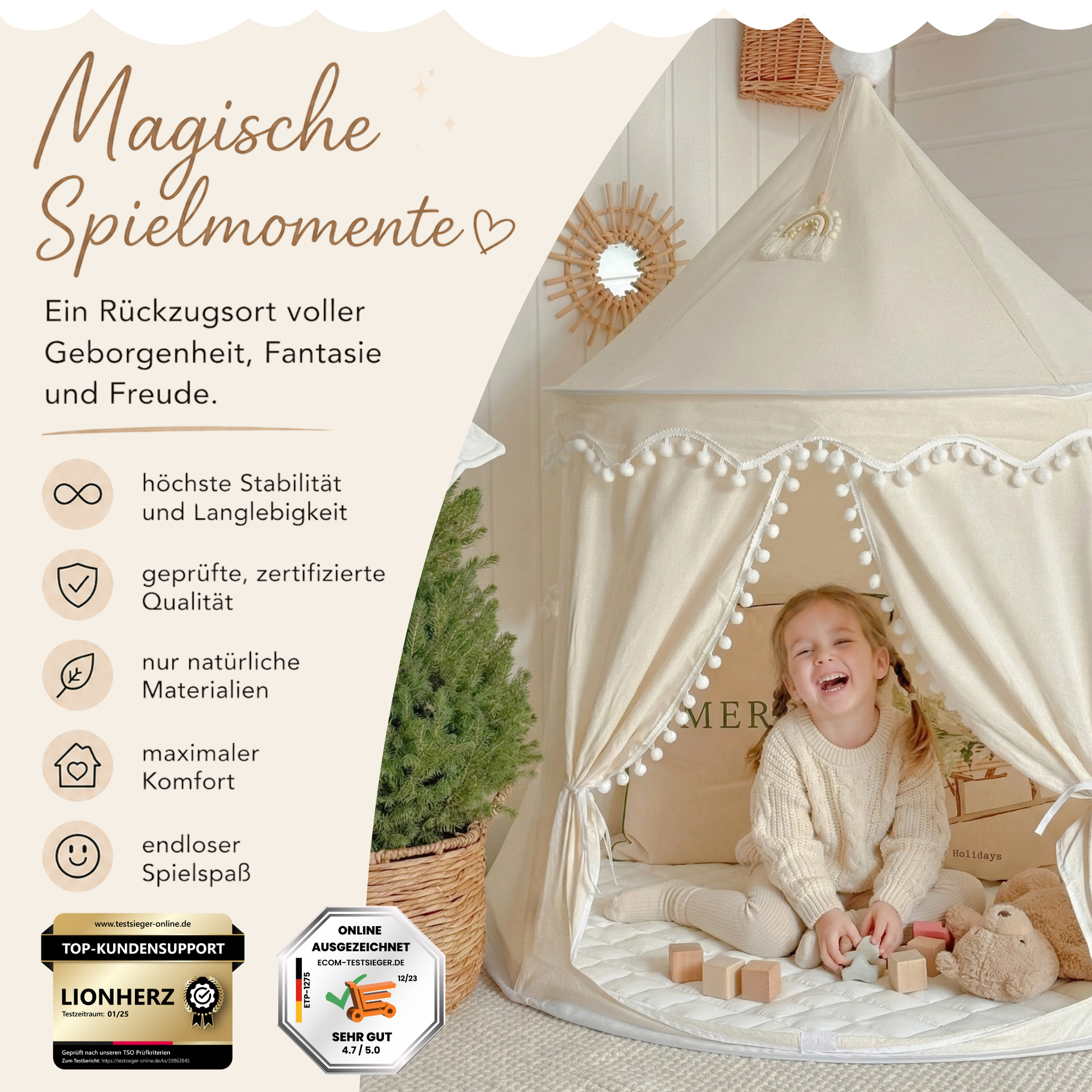 Play tent - breathable made of cotton &amp; hemp