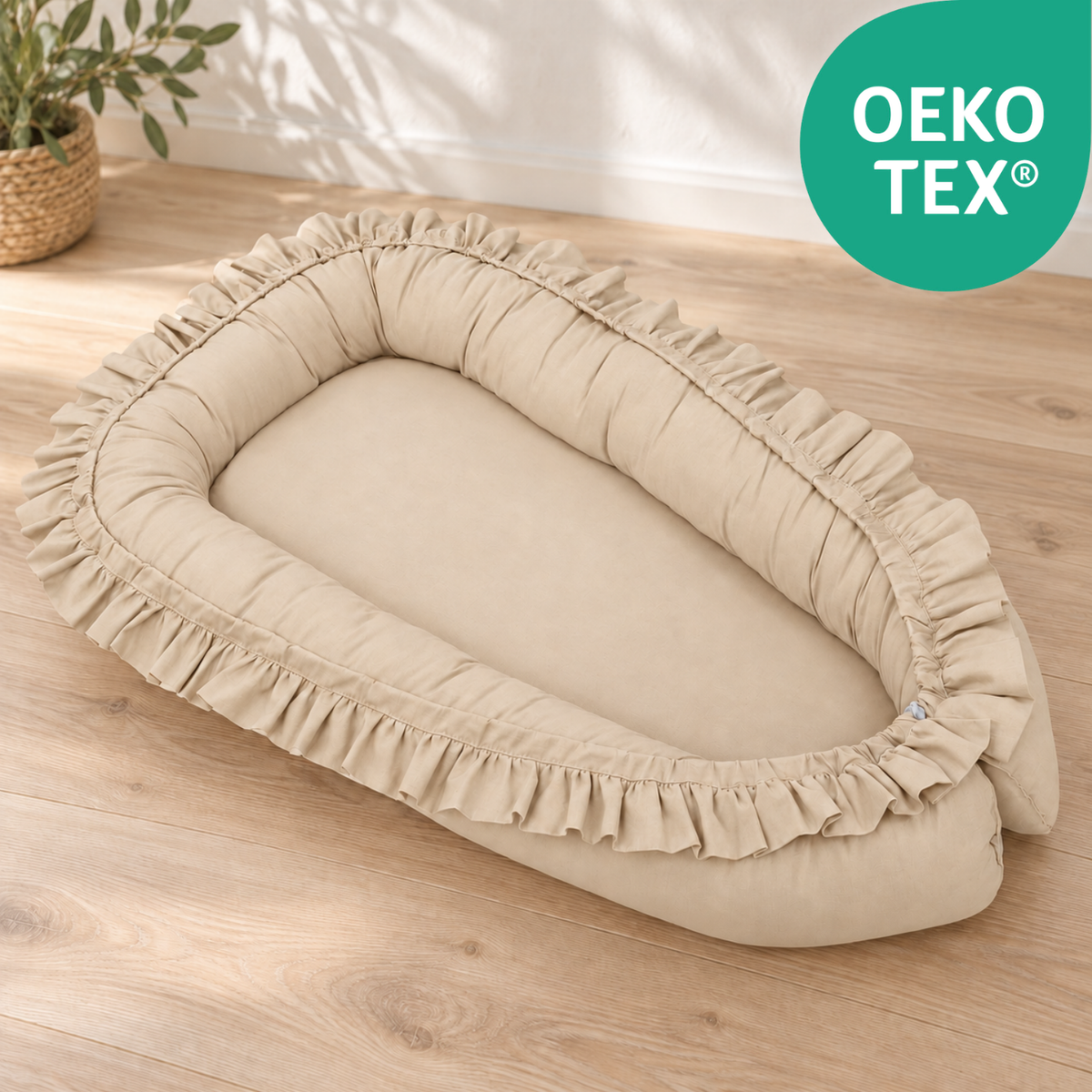 wendbares Babynest mit Rüschen - 100% Baumwolle