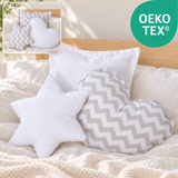 Wendekuschelkissen 3er-Set – Herz, Stern & Quadrat aus 100 % Baumwolle