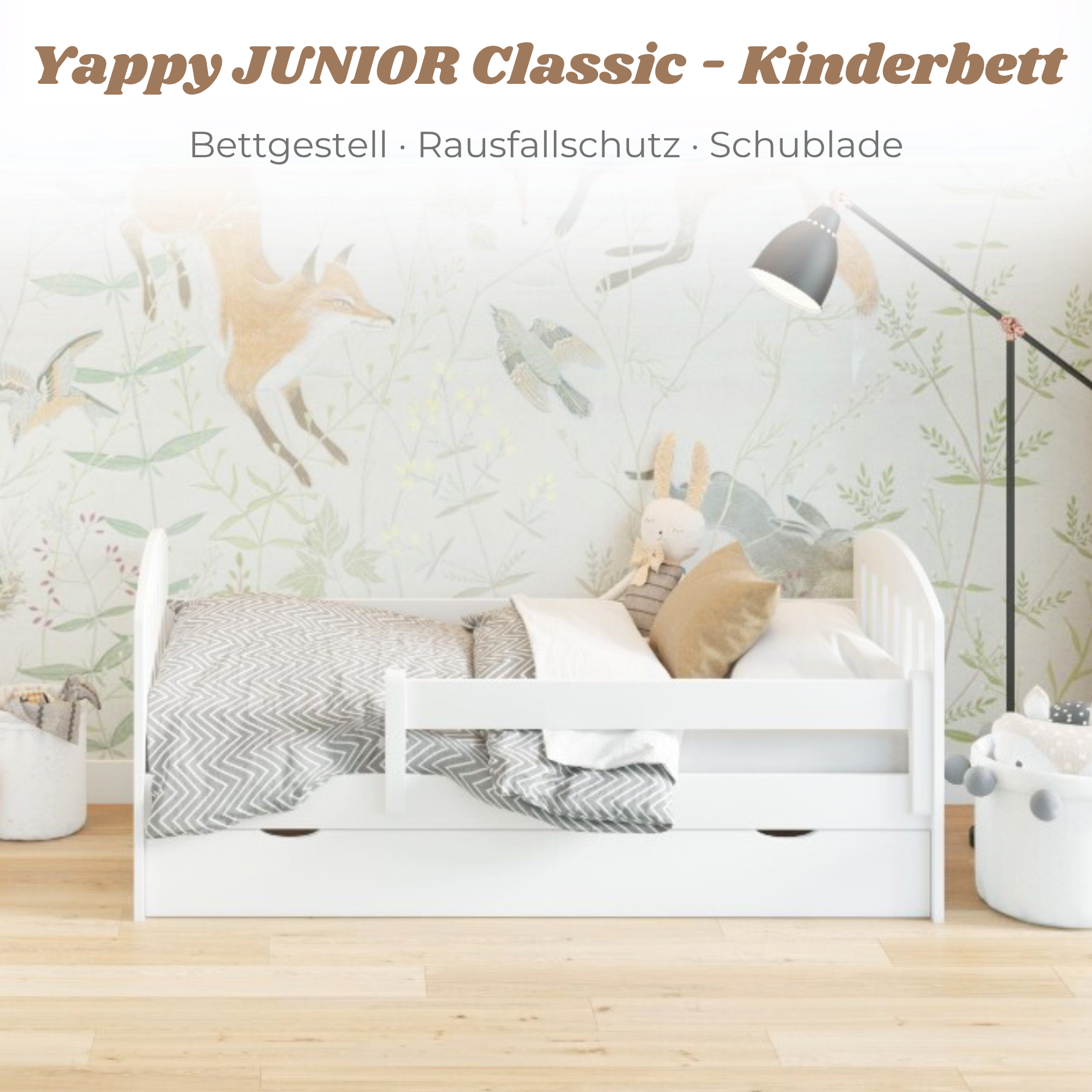 Yappy JUNIOR Classic - Kinderbett 160x80cm mit Schublade & Rausfallschutz