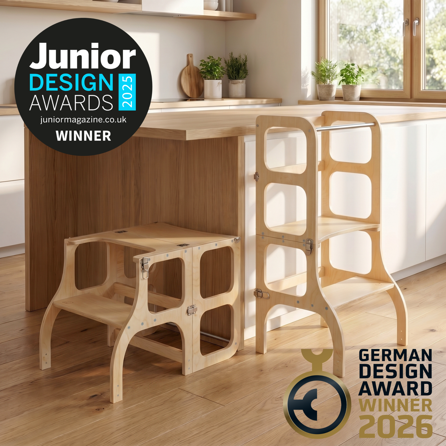 STEP’n’SIT® – Montessori Lernturm & Tisch 2-in-1 aus Holz