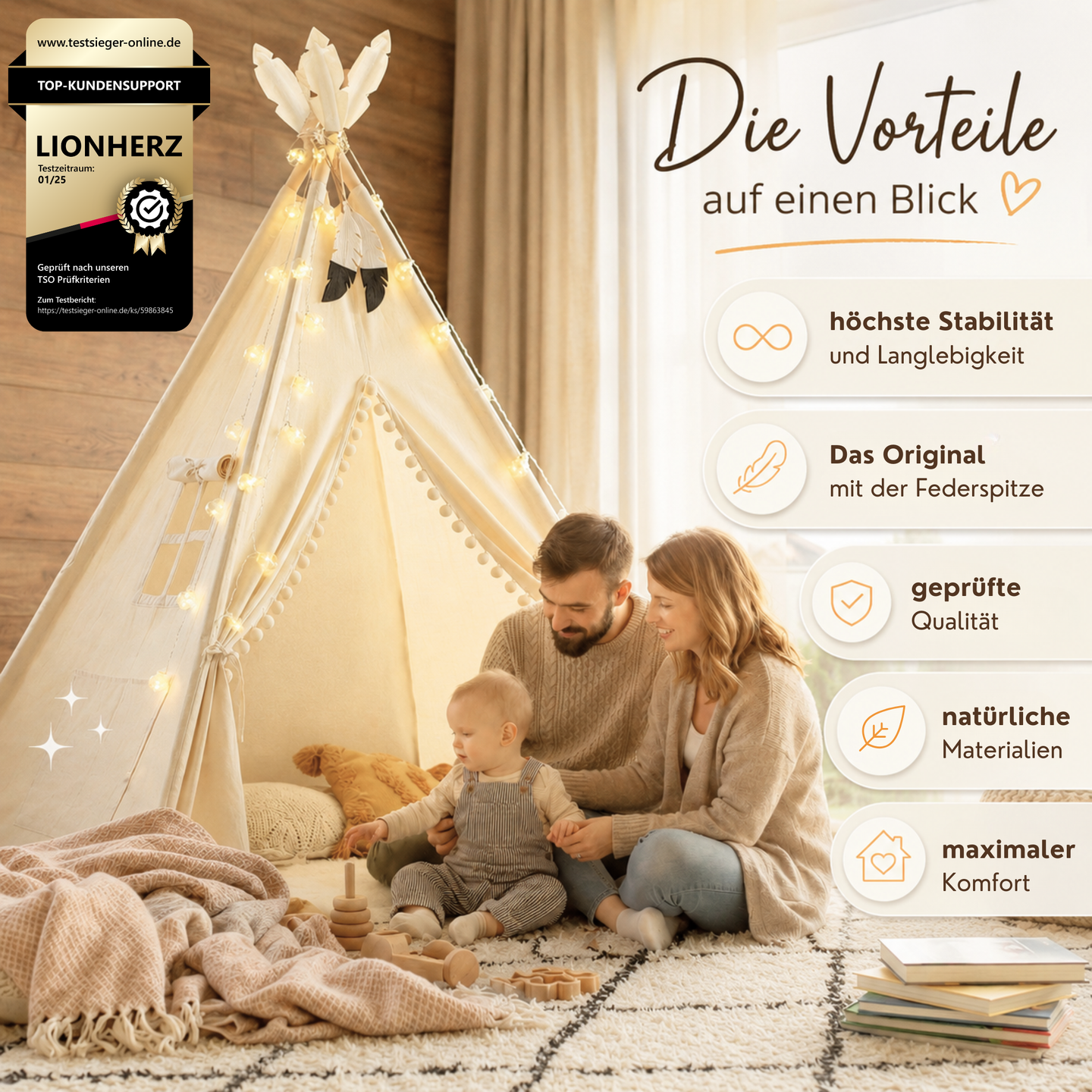 Tipi Kinderzelt - 100% Baumwolle