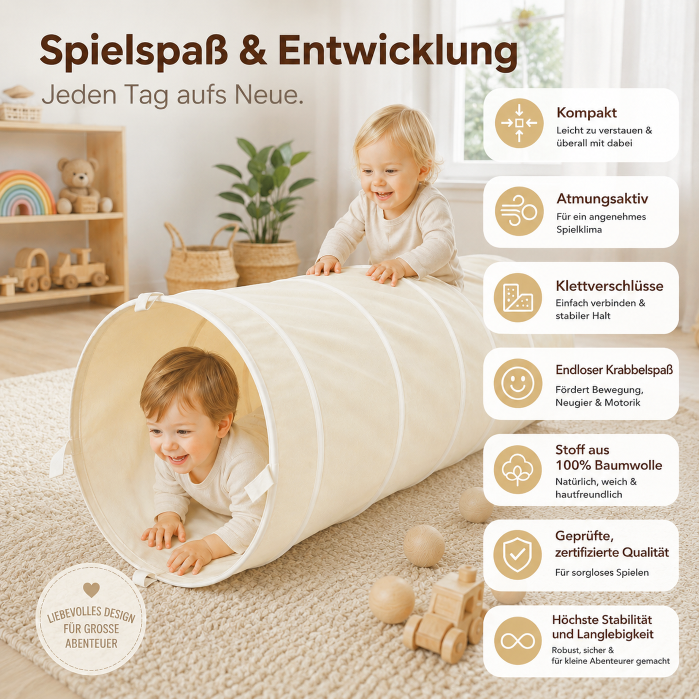 Spieltunnel aus Baumwolle, passend zum Tipi, 180x46cm