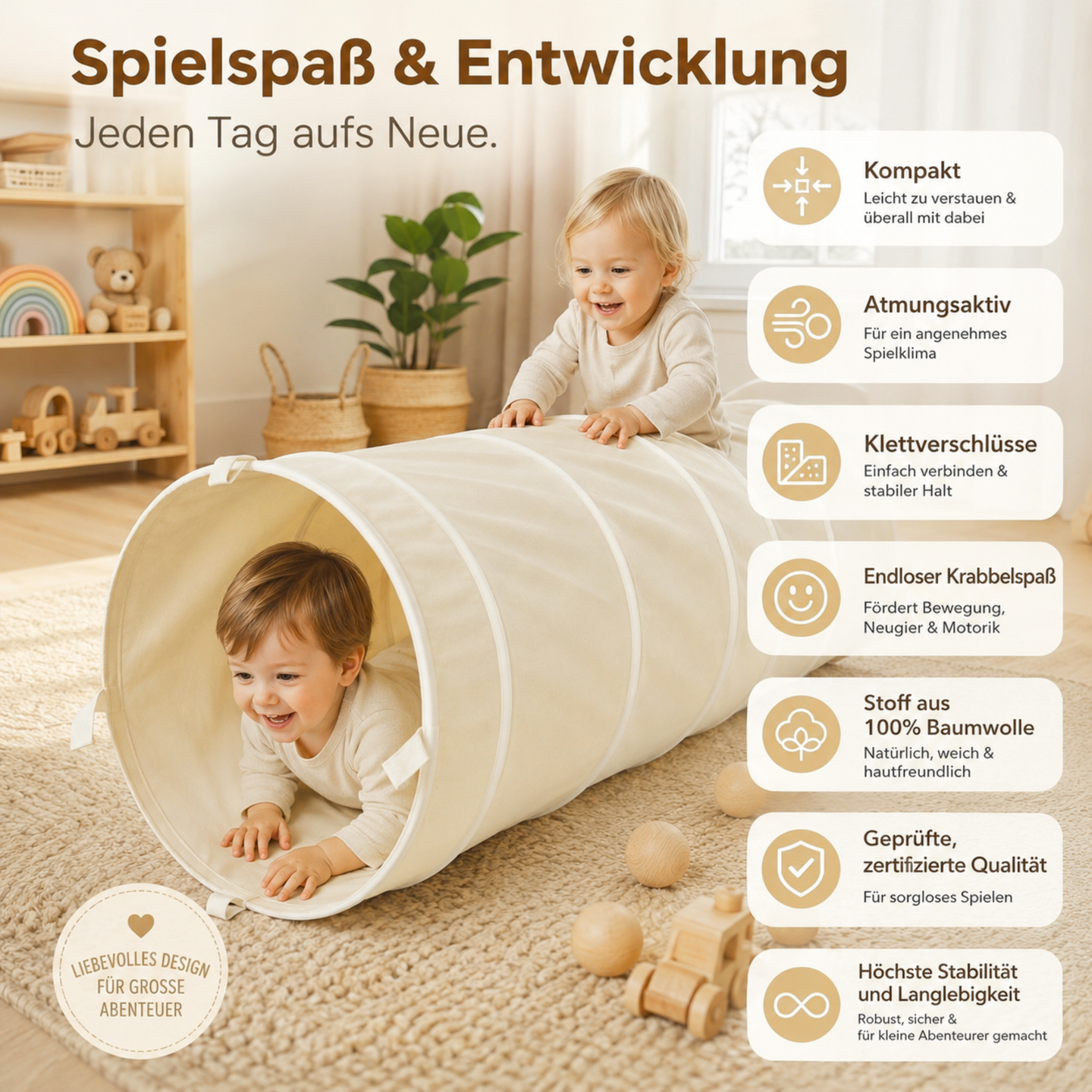 Spieltunnel aus Baumwolle, passend zum Tipi, 180x46cm