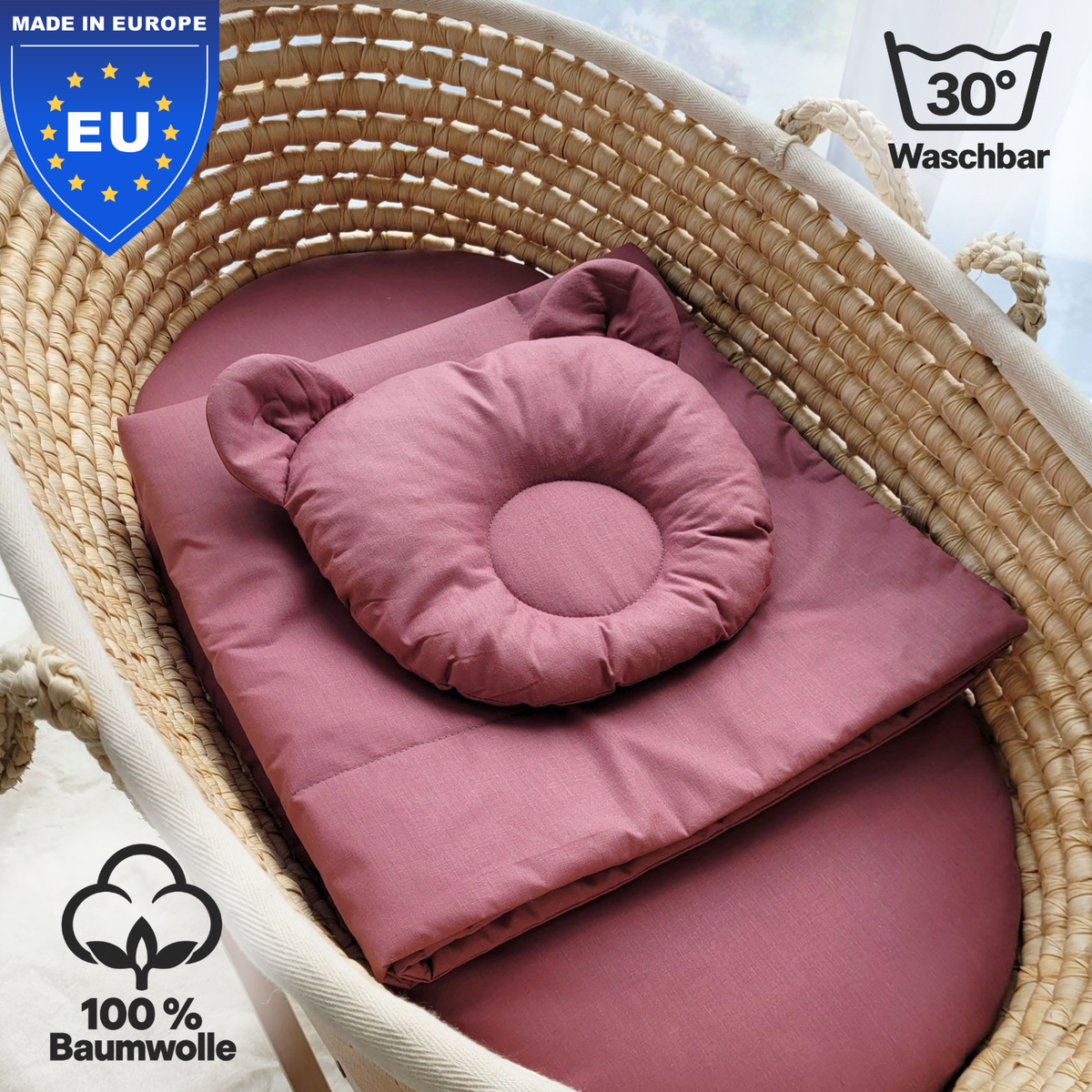 Baby Bettwäsche-Set mit Füllung – Decke & Teddy-Kissen aus 100% Baumwolle
