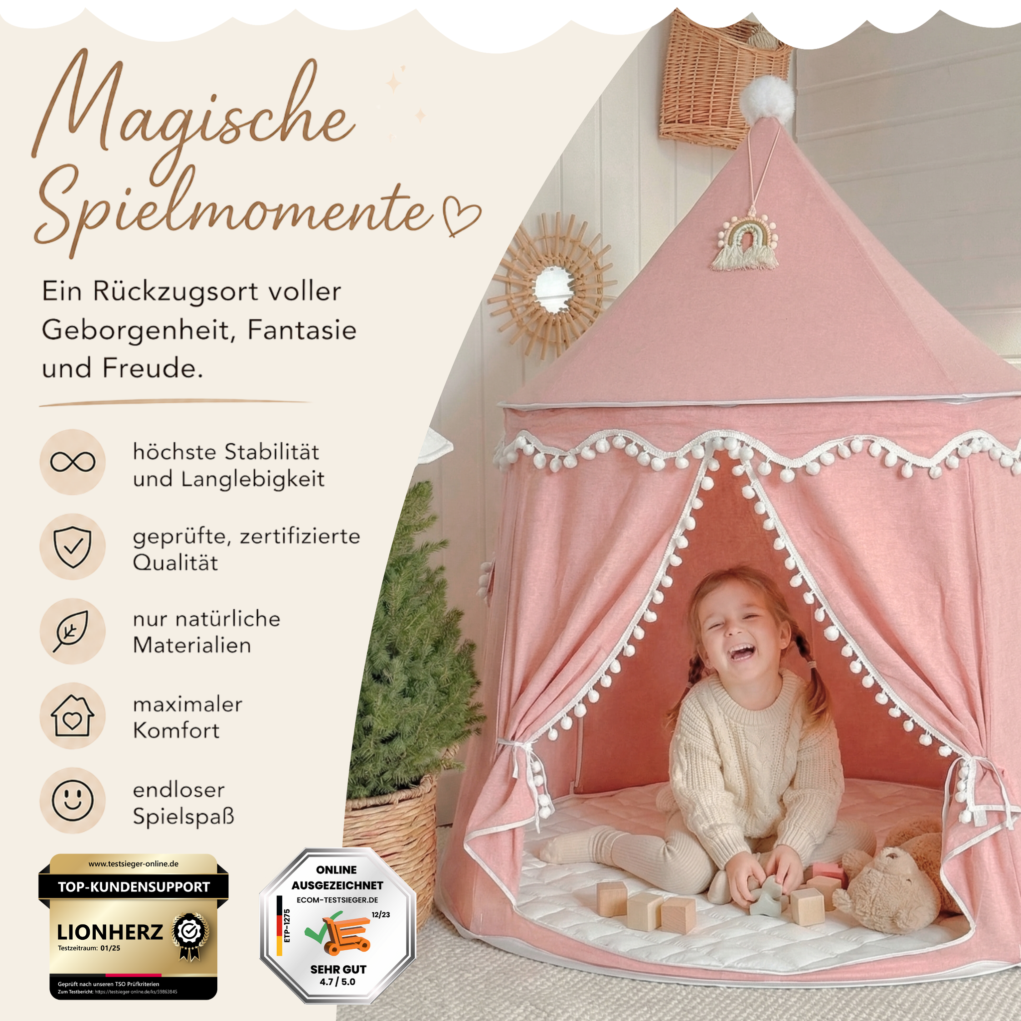 Play tent - breathable made of cotton &amp; hemp