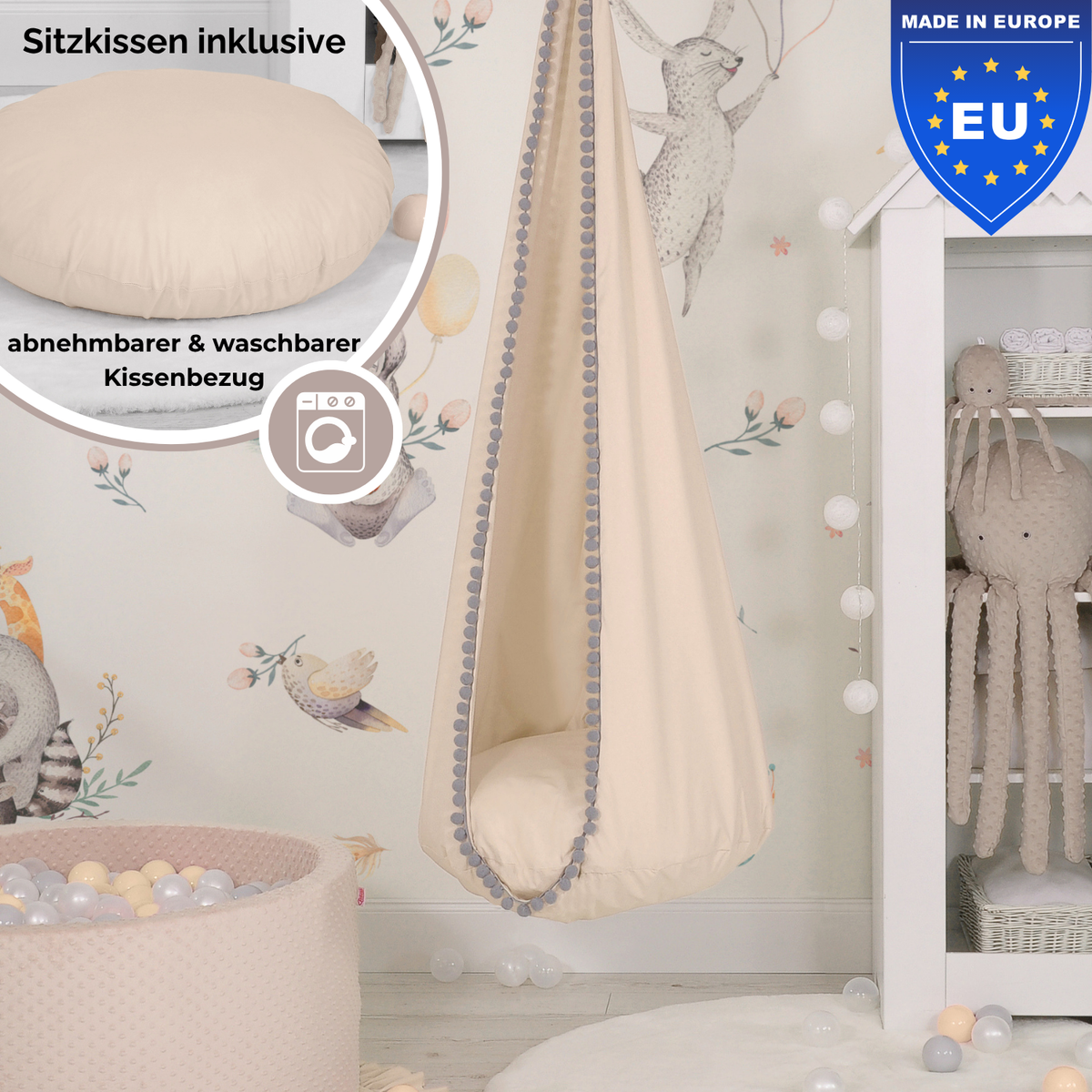 Cocoon Swing – Hängeschaukel aus Baumwolle mit Sitzkissen