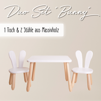 Duo Set "Bunny" – Kindertisch & 2 Stühle aus massivem Buchenholz