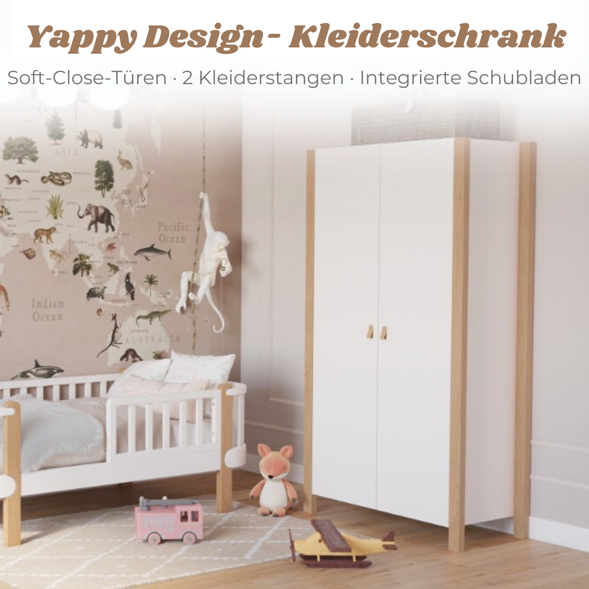 YappyÉtude Design Kleiderschrank – 2türig mit Schubladen