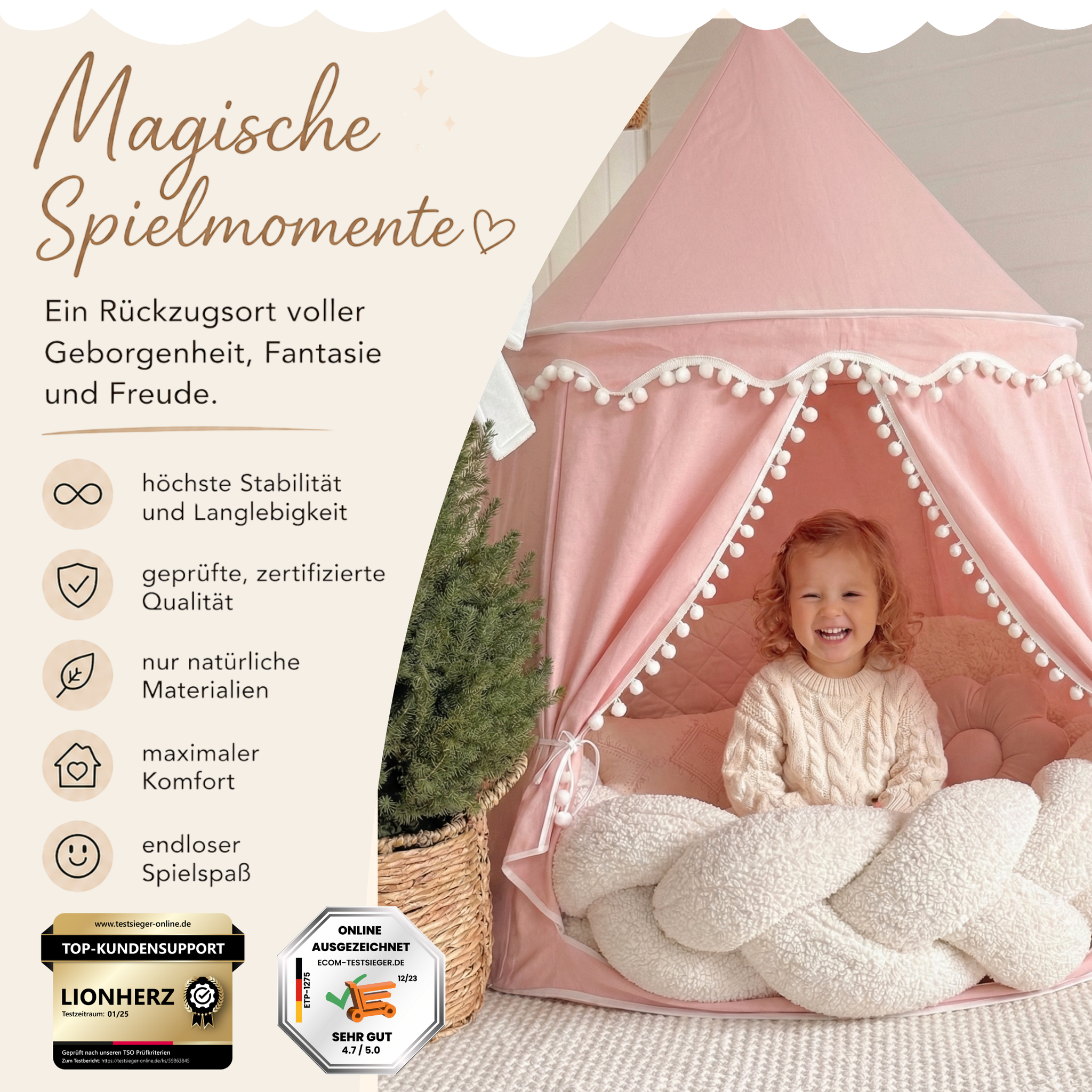 Play tent - breathable made of cotton &amp; hemp