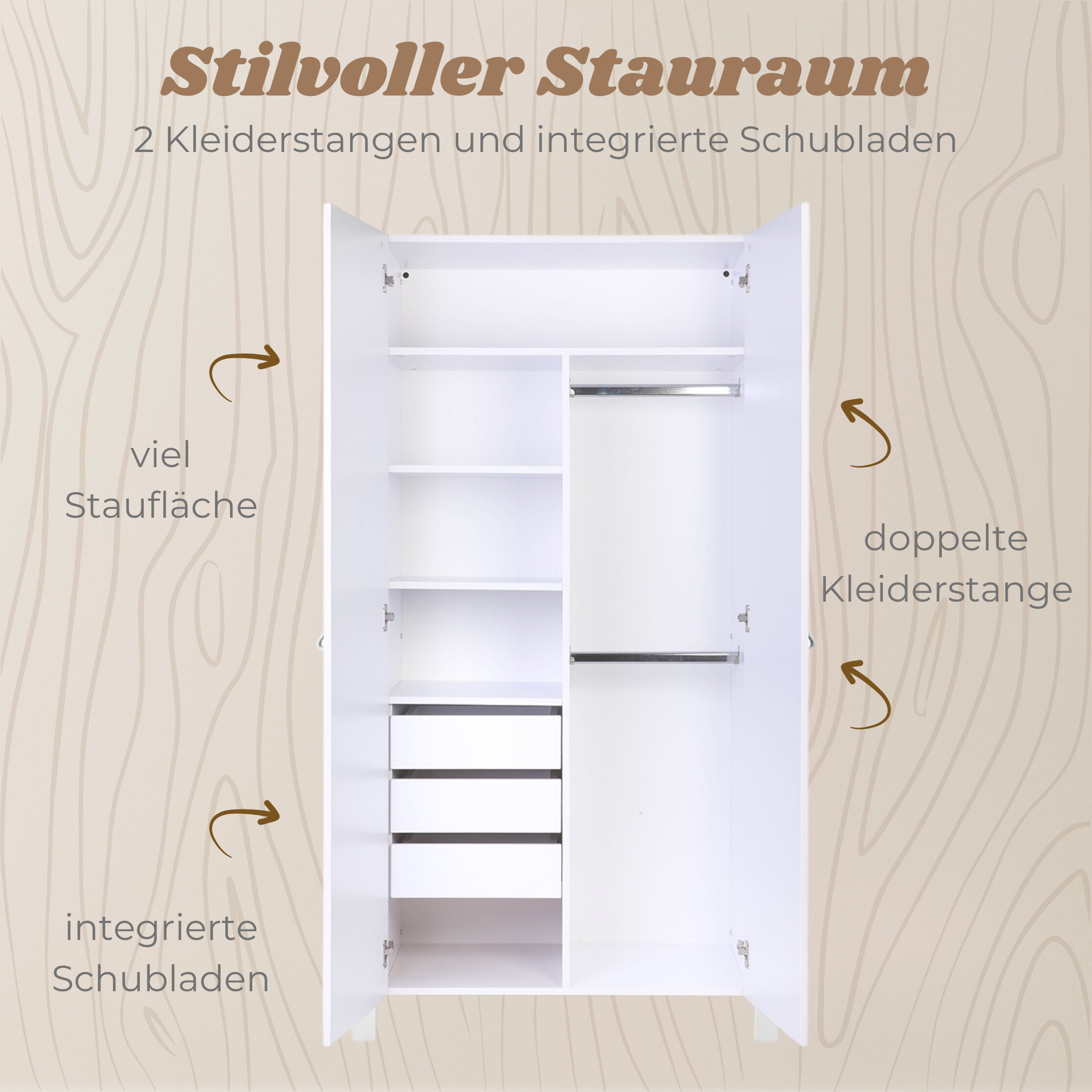 YappyÉtude Design Kleiderschrank – 2türig mit Schubladen