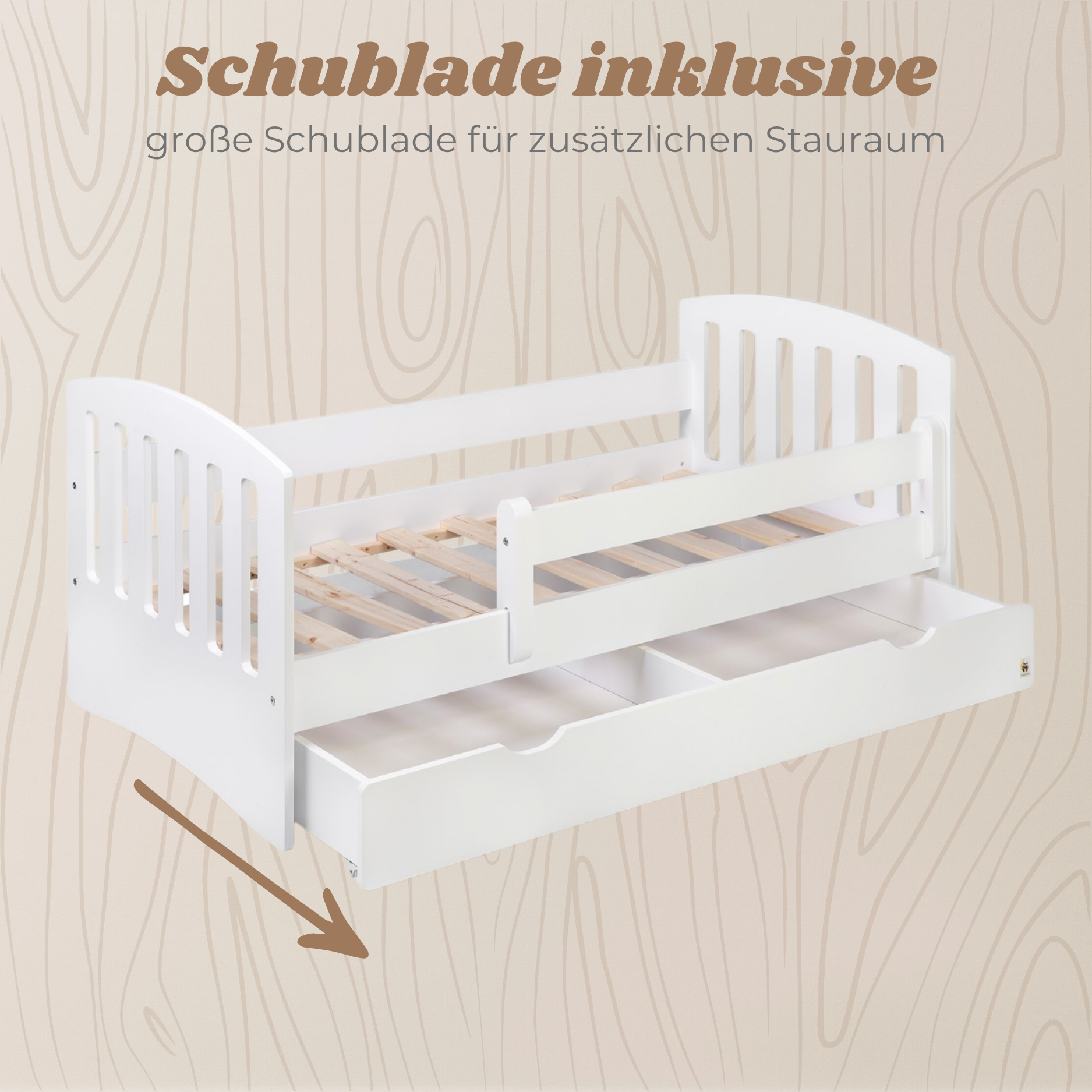 Yappy JUNIOR Classic - Kinderbett 160x80cm mit Schublade & Rausfallschutz