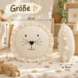 Löwenkissen – Rundes Baumwollkissen mit Löwen-Stickerei | 35 cm