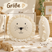 Löwenkissen – Rundes Baumwollkissen mit Löwen-Stickerei | 35 cm