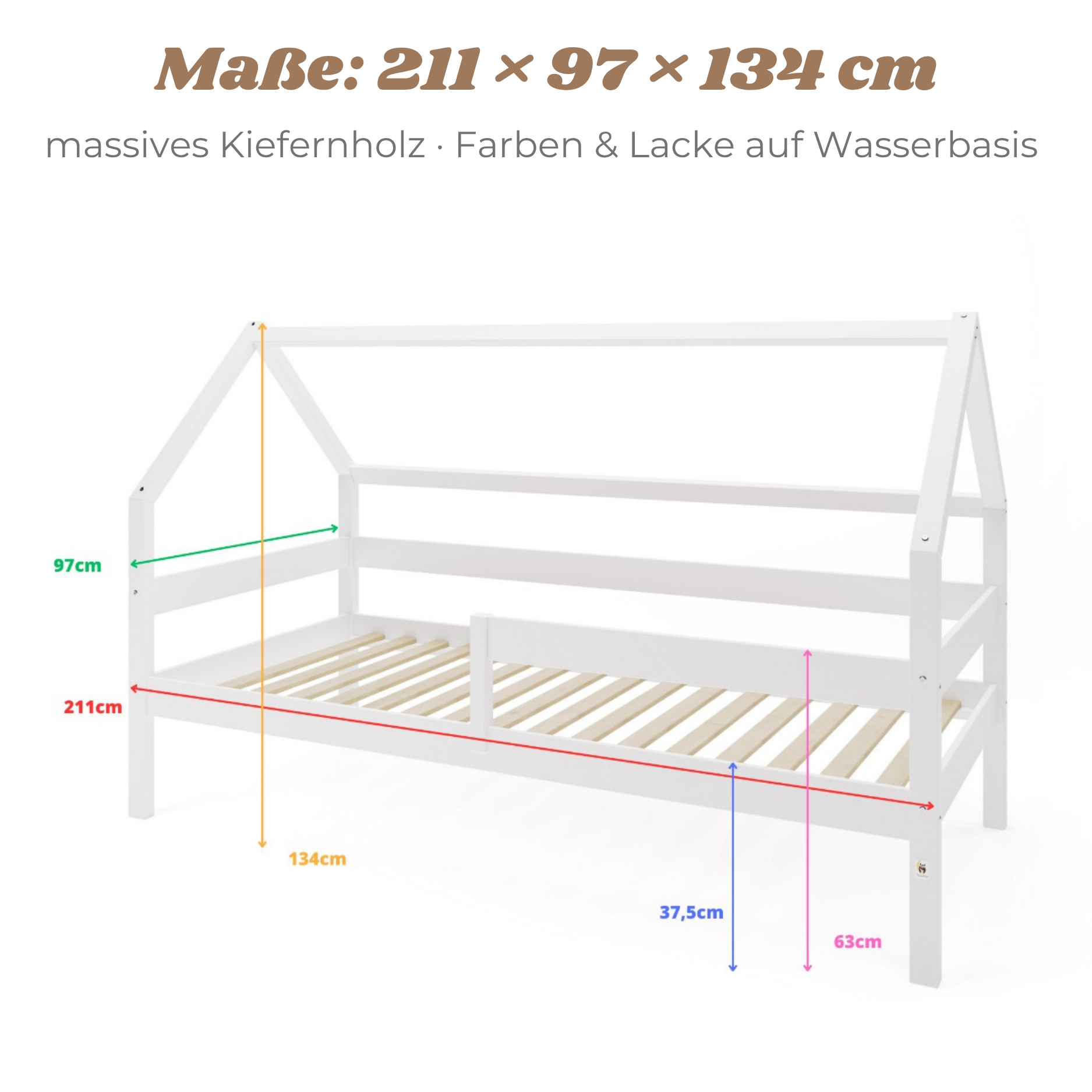 YappySole MAXI – Hausbett 200x90cm mit Rausfallschutz und 2 Schubladen