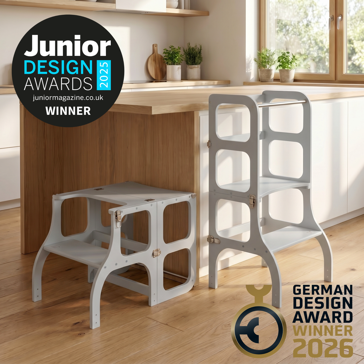 STEP’n’SIT® – Montessori Lernturm & Tisch 2-in-1 aus Holz
