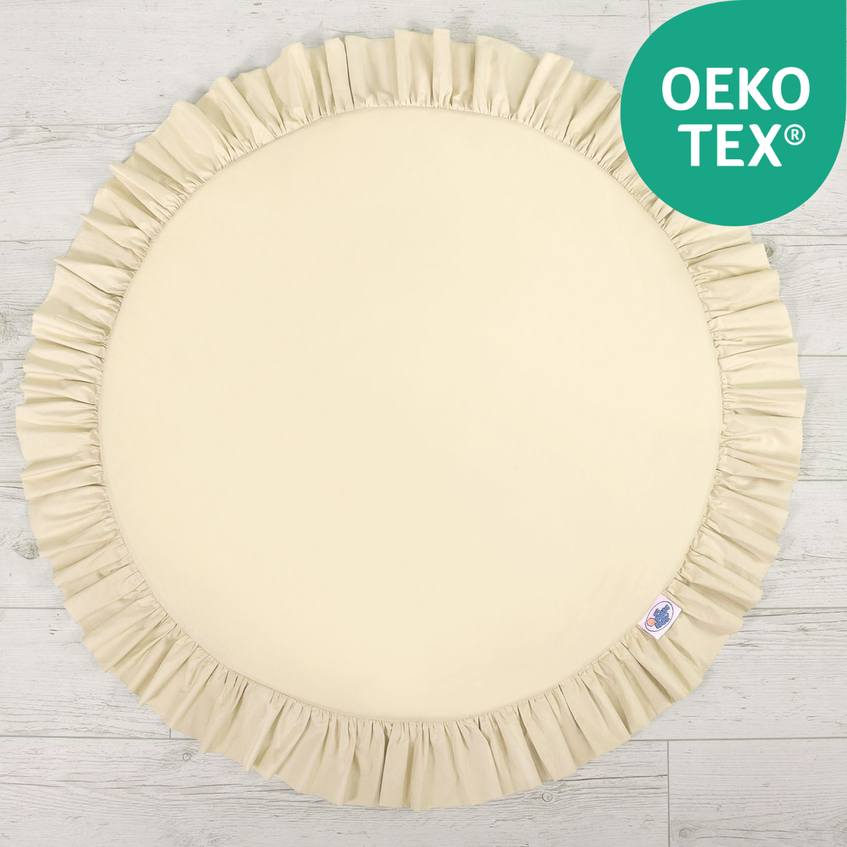 Runde Spielmatte mit Rüschen 100cm – 100 % Baumwolle