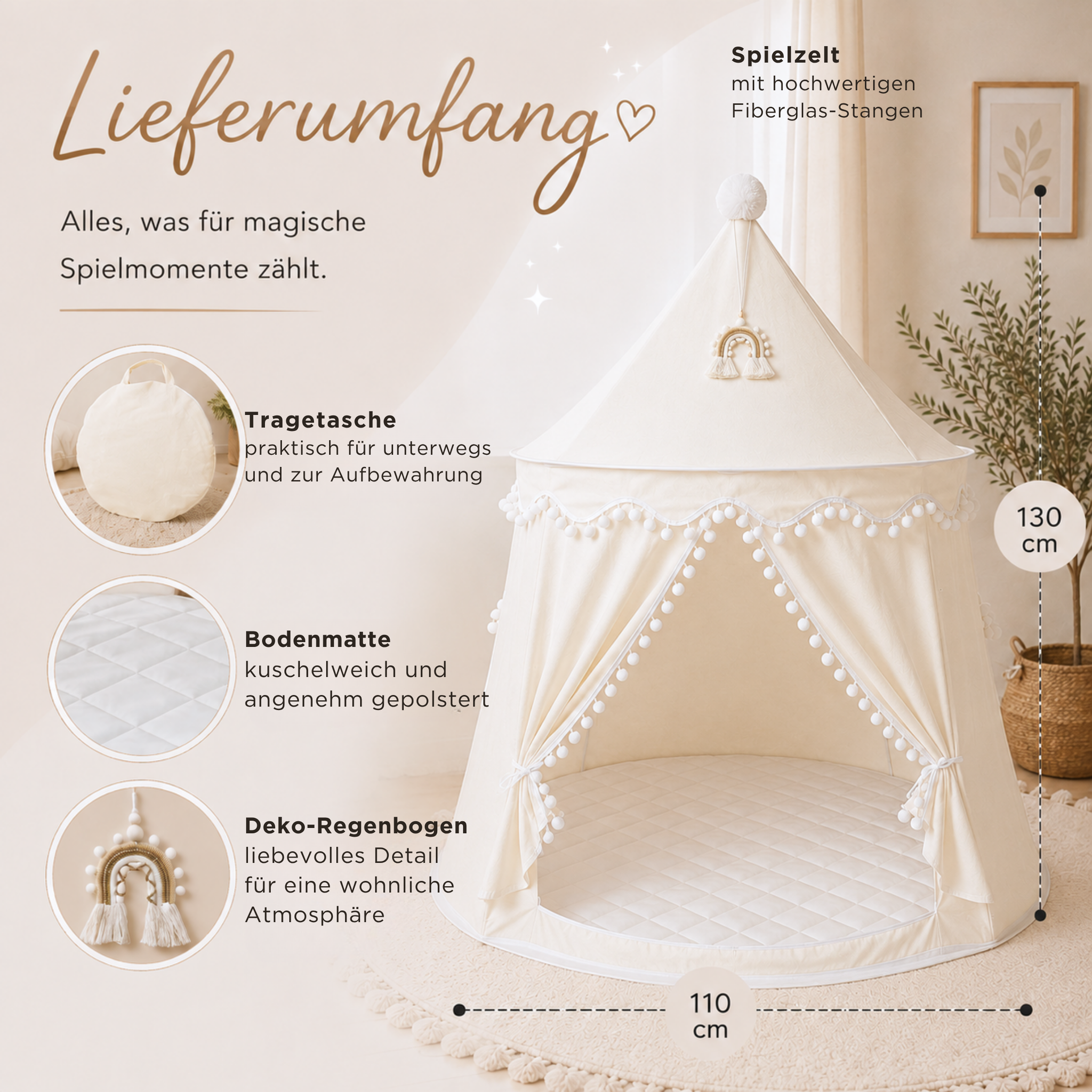 Play tent - breathable made of cotton &amp; hemp