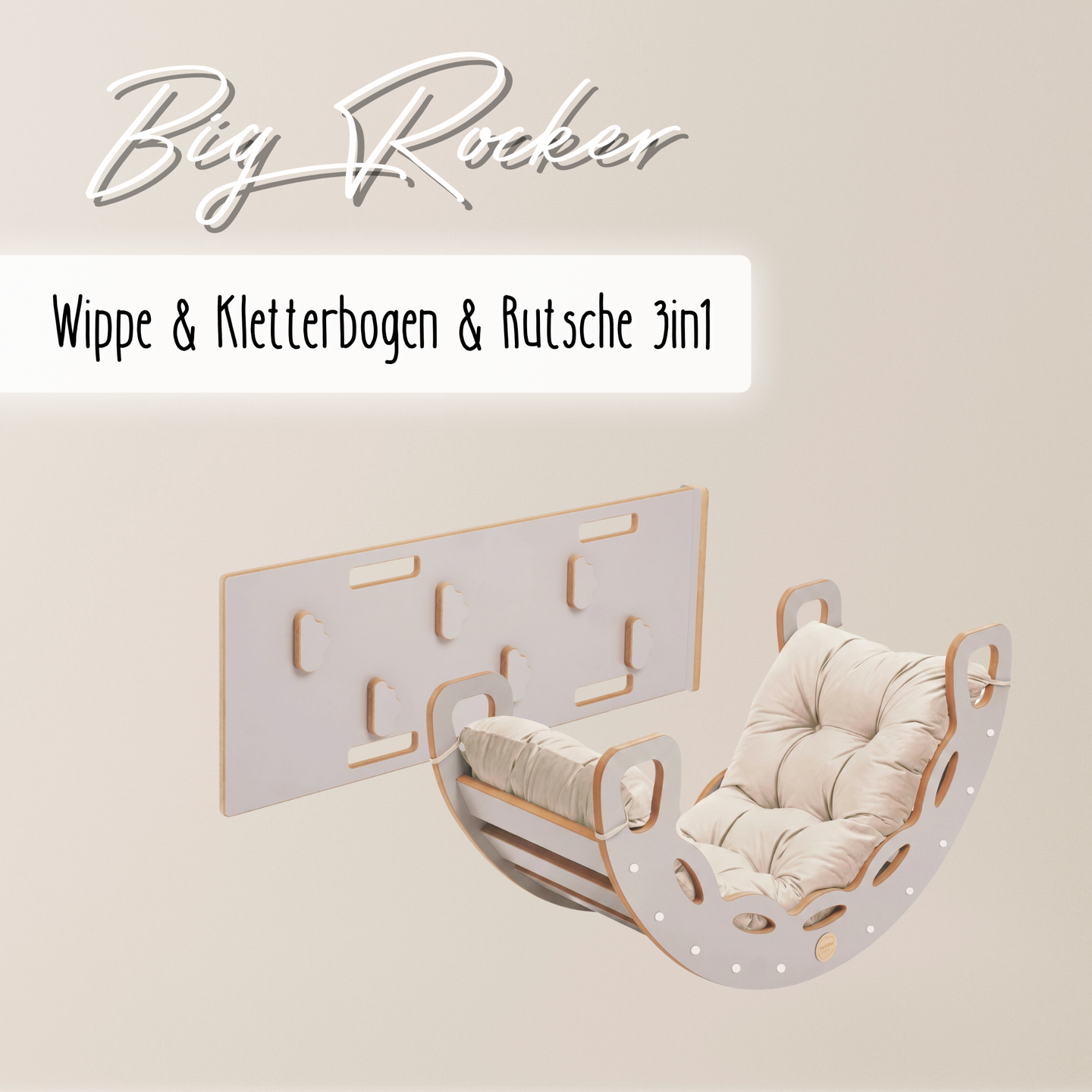 "Big Rocker" 3in1, Wippe, Kletterbogen & Rutsche 90x41x50 cm, Cashmere Wood