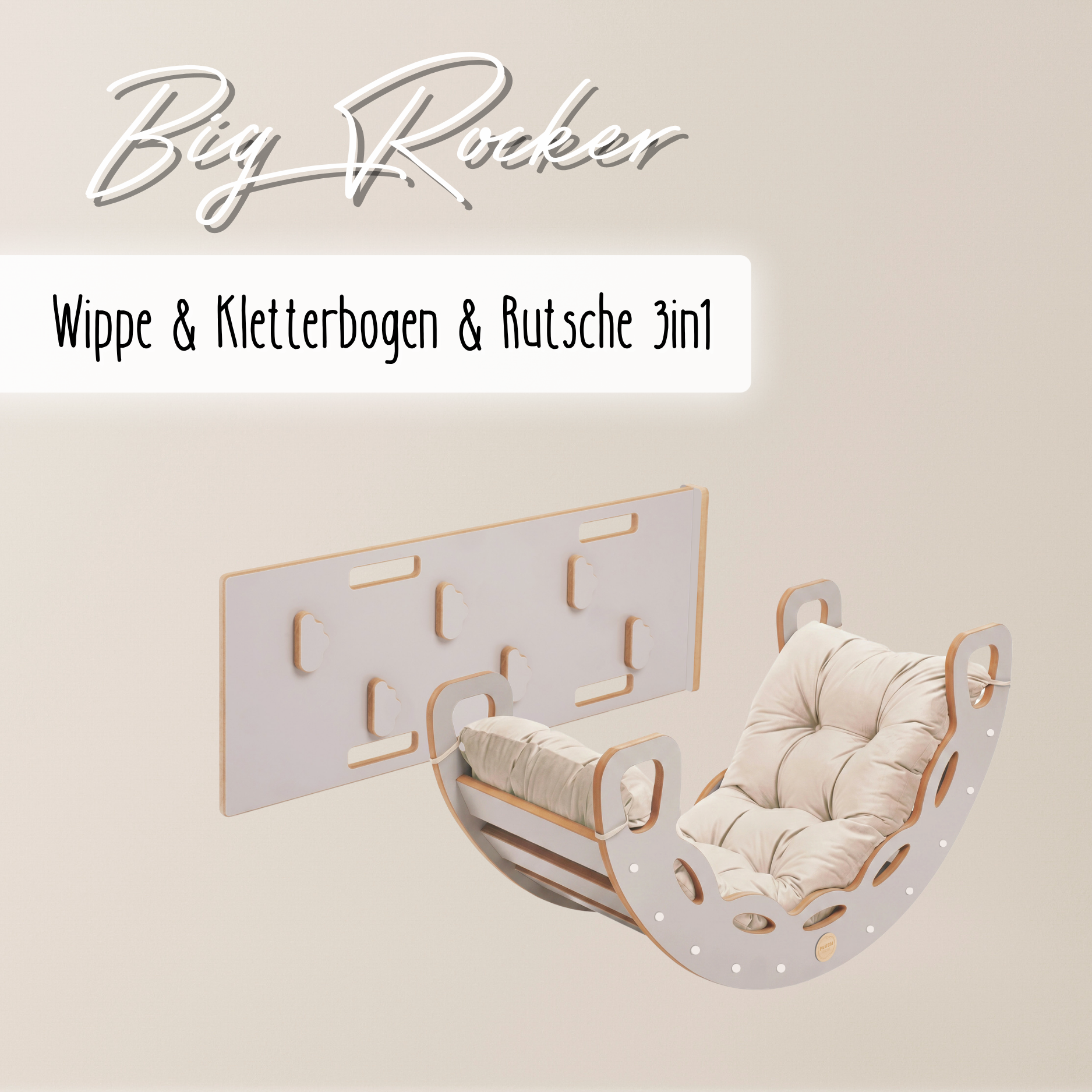 "Big Rocker" 3in1, Wippe, Kletterbogen & Rutsche 90x41x50 cm, Cashmere Wood