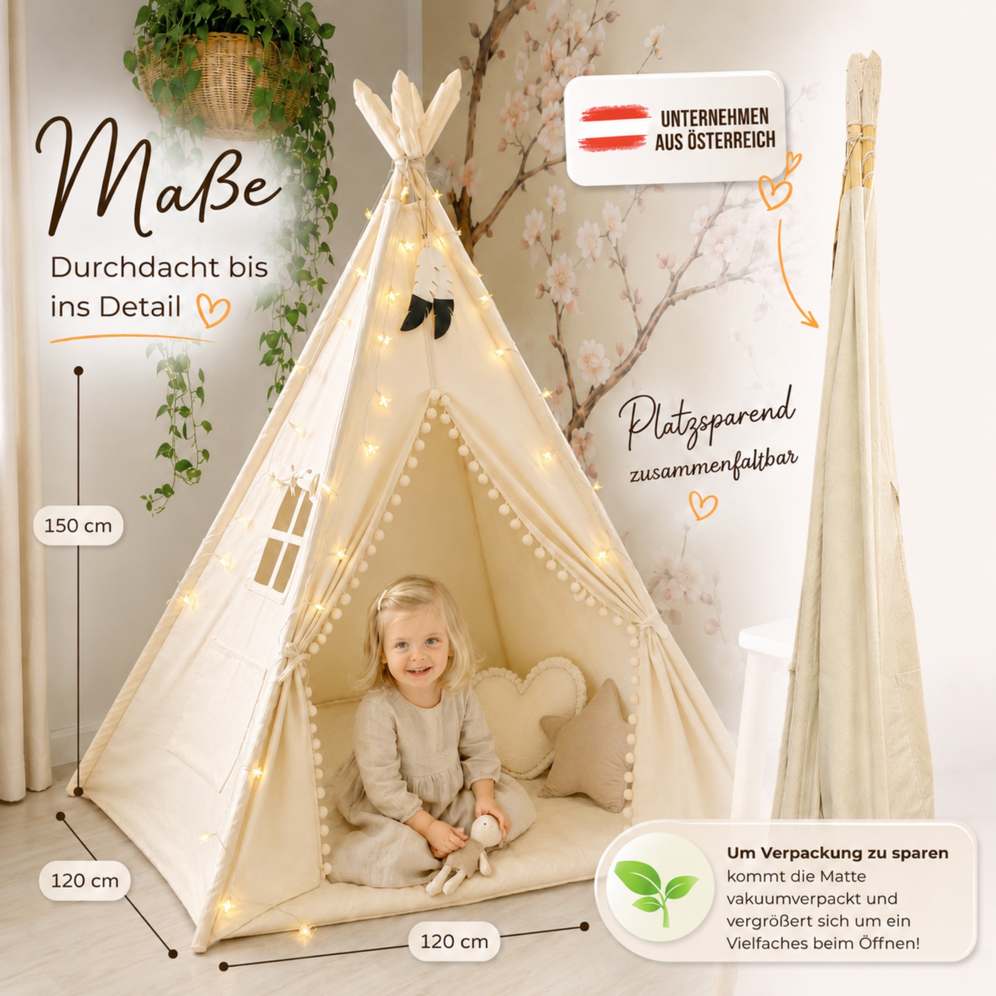 Wunderschönes Tipi in Creme/Weiß – Ein großes Spielzelt für Kinder – Lionherz