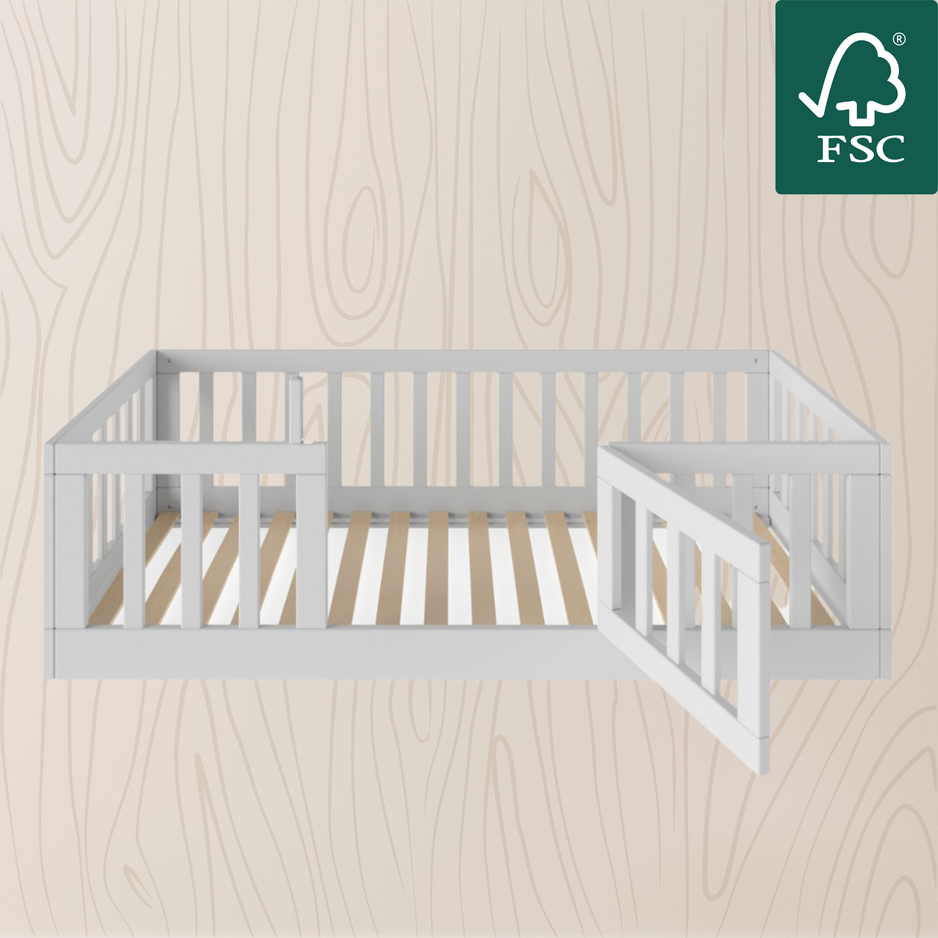 YappyCasa JUNIOR - Bodenbett 160x80cm mit Tür & Sicherheitsleiste