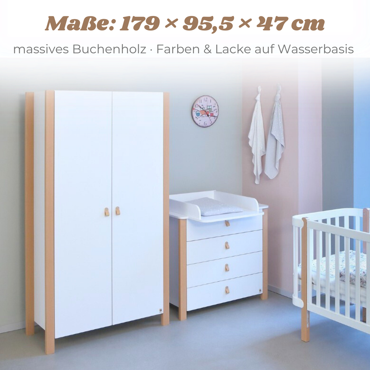 YappyÉtude Design Kleiderschrank – 2türig mit Schubladen – Lionherz
