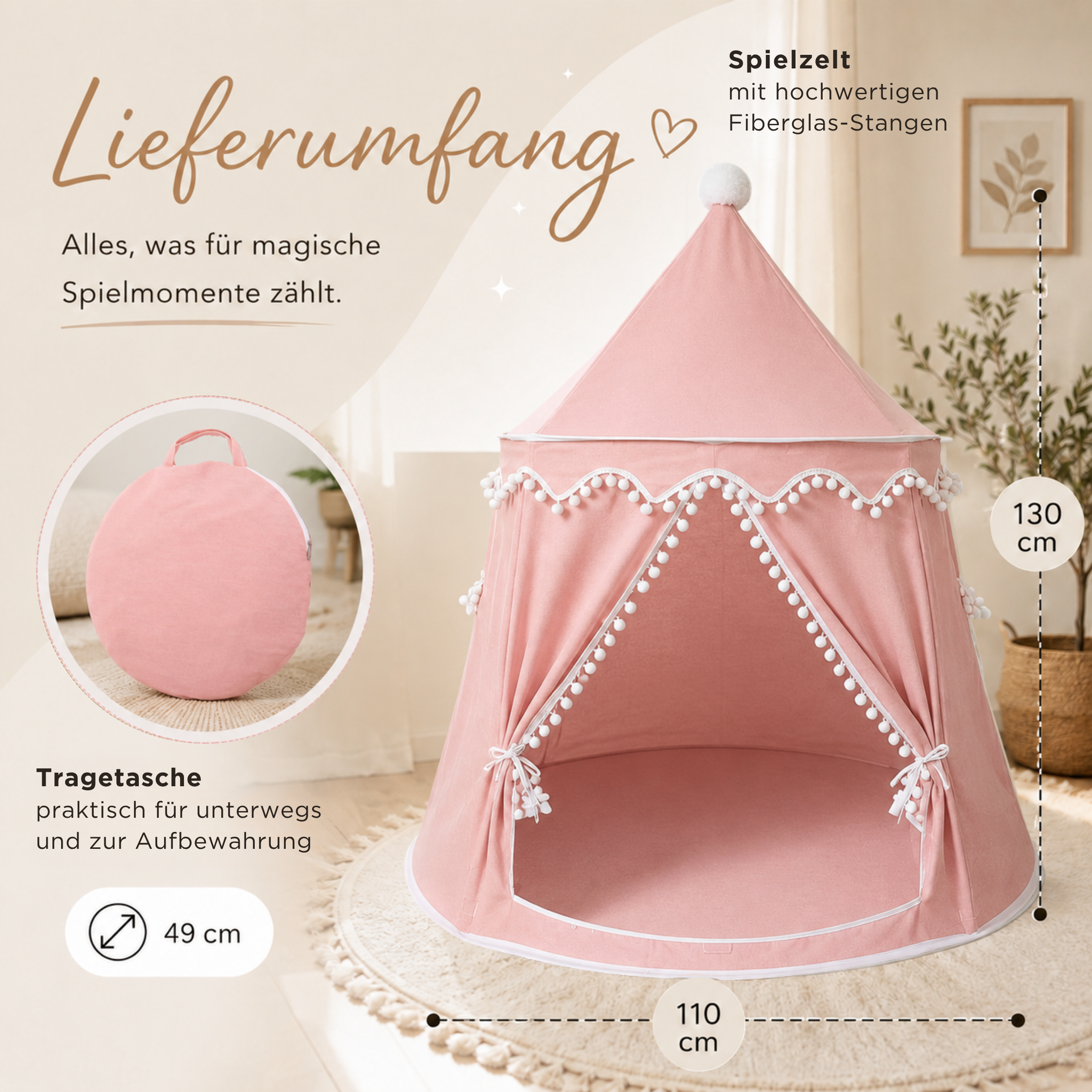 Play tent - breathable made of cotton &amp; hemp