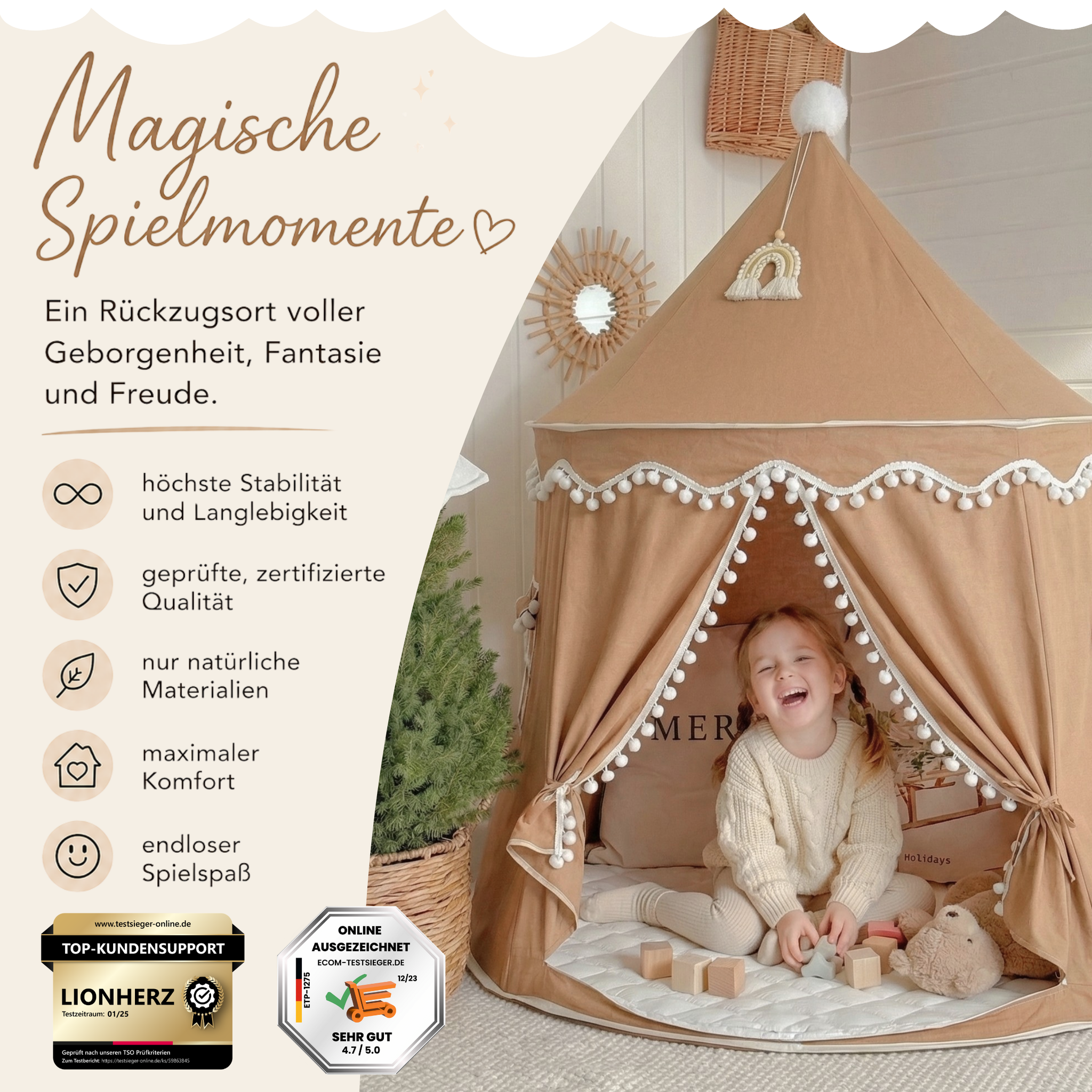 Play tent - breathable made of cotton &amp; hemp