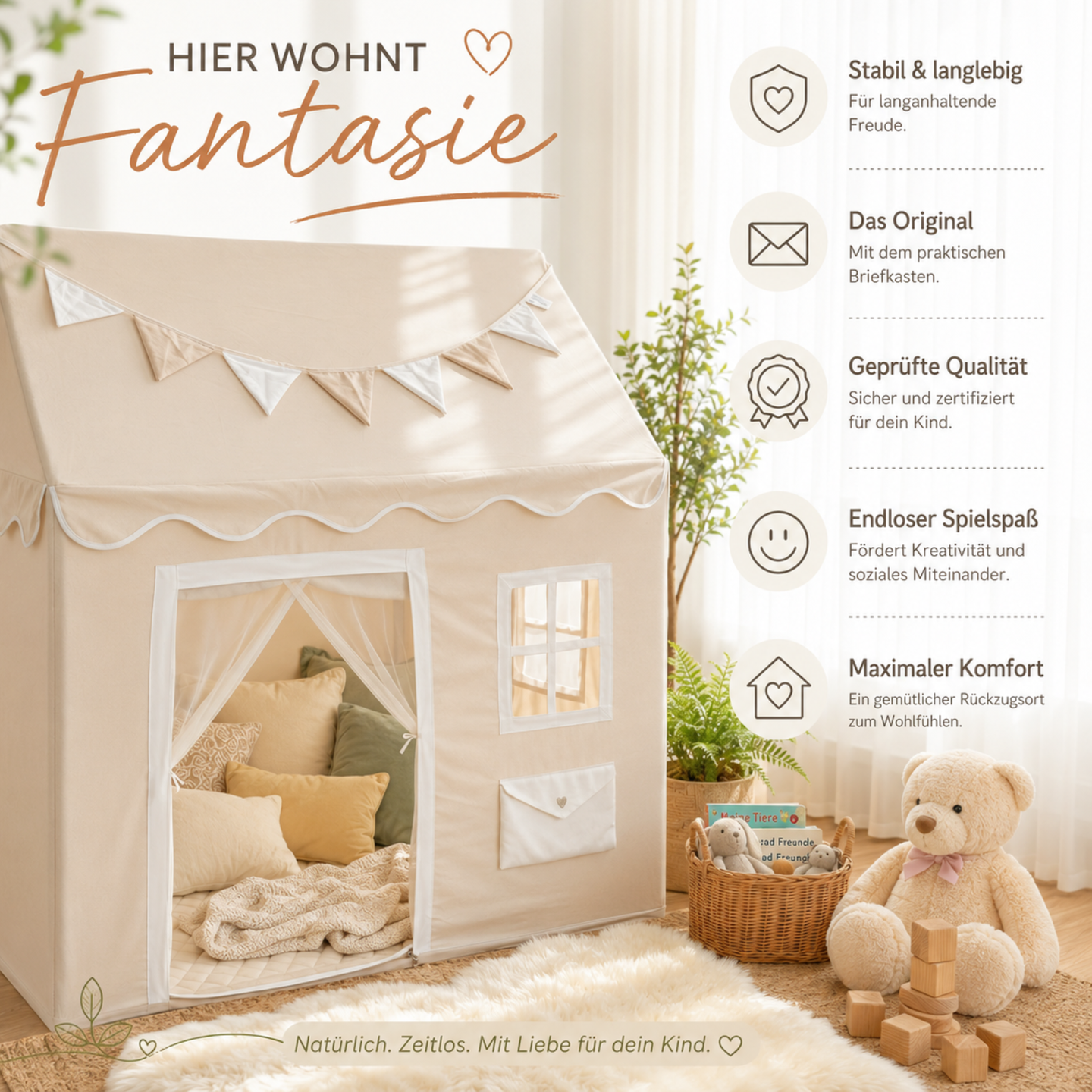 RETOURENARTIKEL: Spielhaus - mit Briefkasten & Wimpelkette