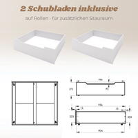 Yappy MAXI – Hausbett 200x90cm mit Rausfallschutz und 2 Schubladen