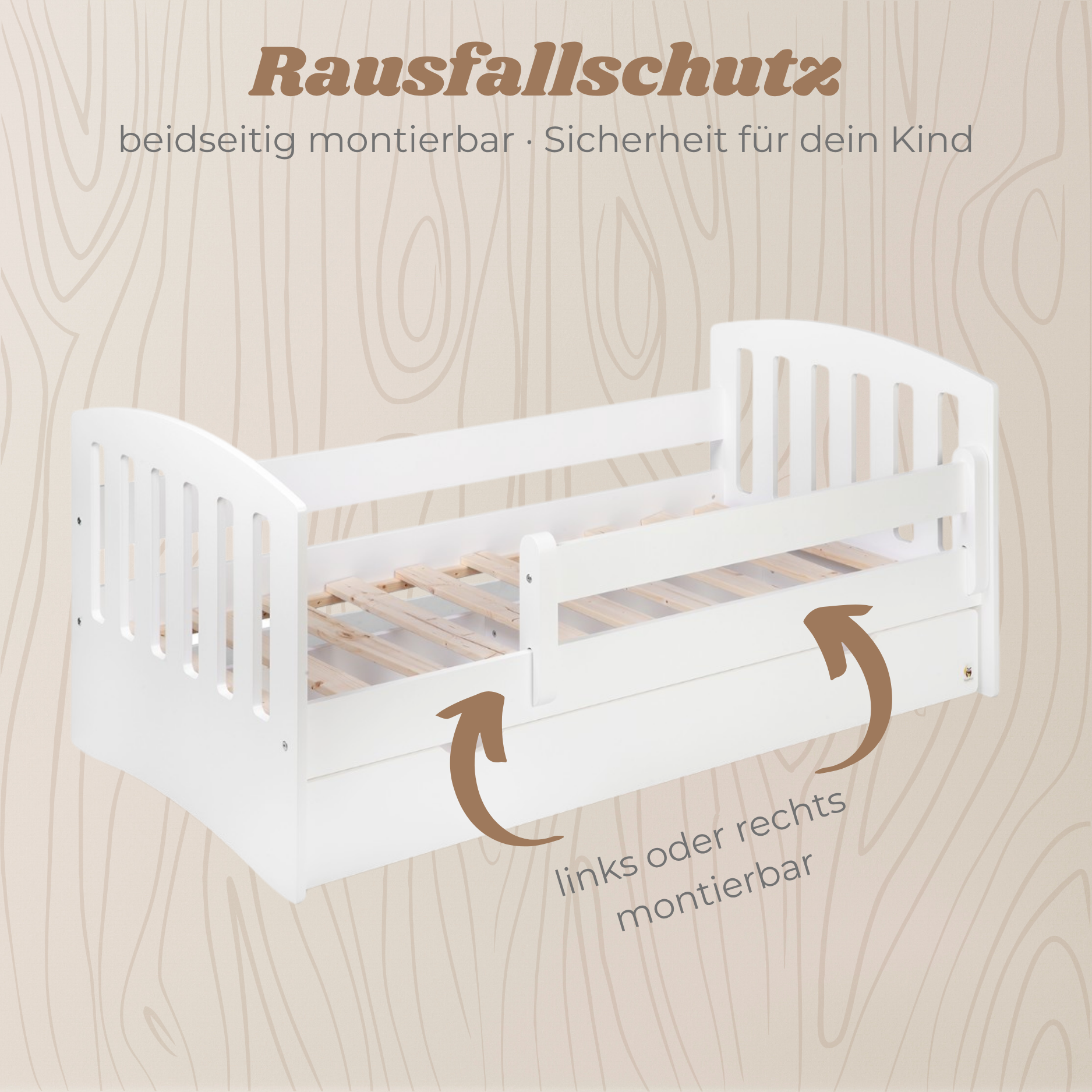 Yappy JUNIOR Classic - Kinderbett 160x80cm mit Schublade & Rausfallschutz