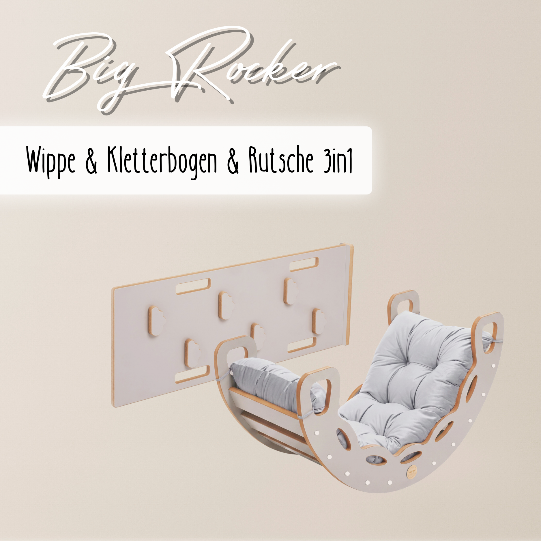 "Big Rocker" 3in1, Wippe, Kletterbogen & Rutsche 90x41x50 cm, Cashmere Wood